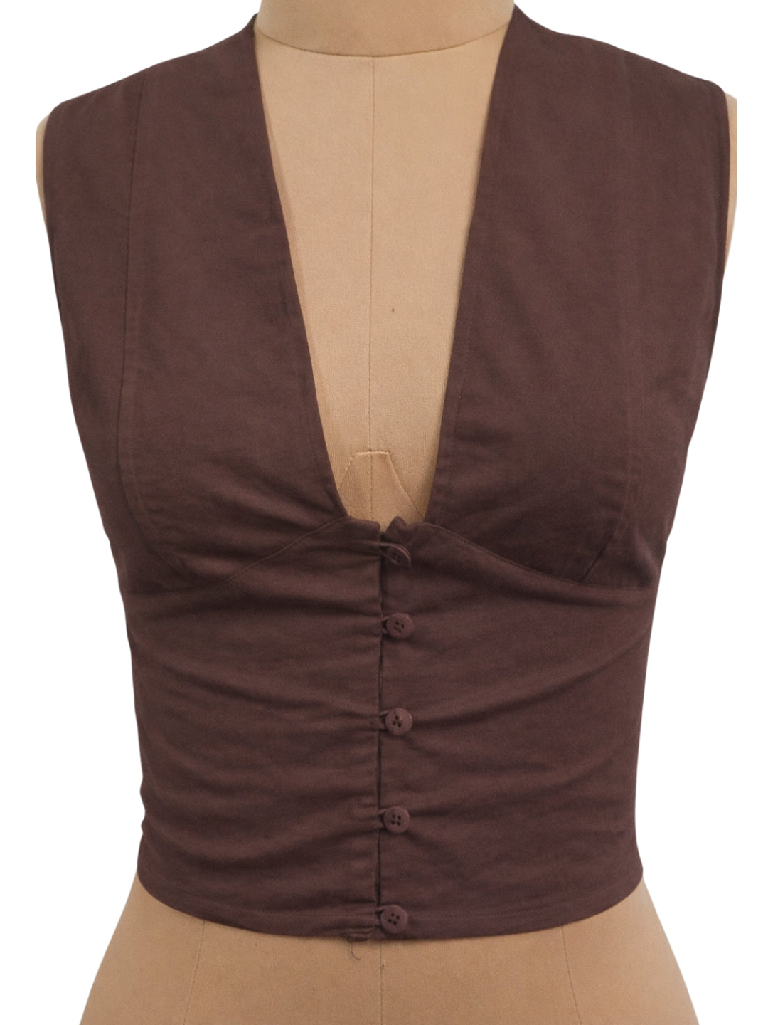 Brown Solid Sleeveless Top