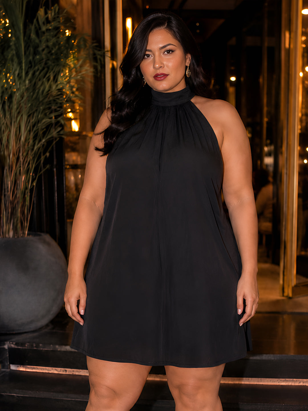 Black Solid Sleeveless Tie-Up Neck Fit And Flare Mini Dress