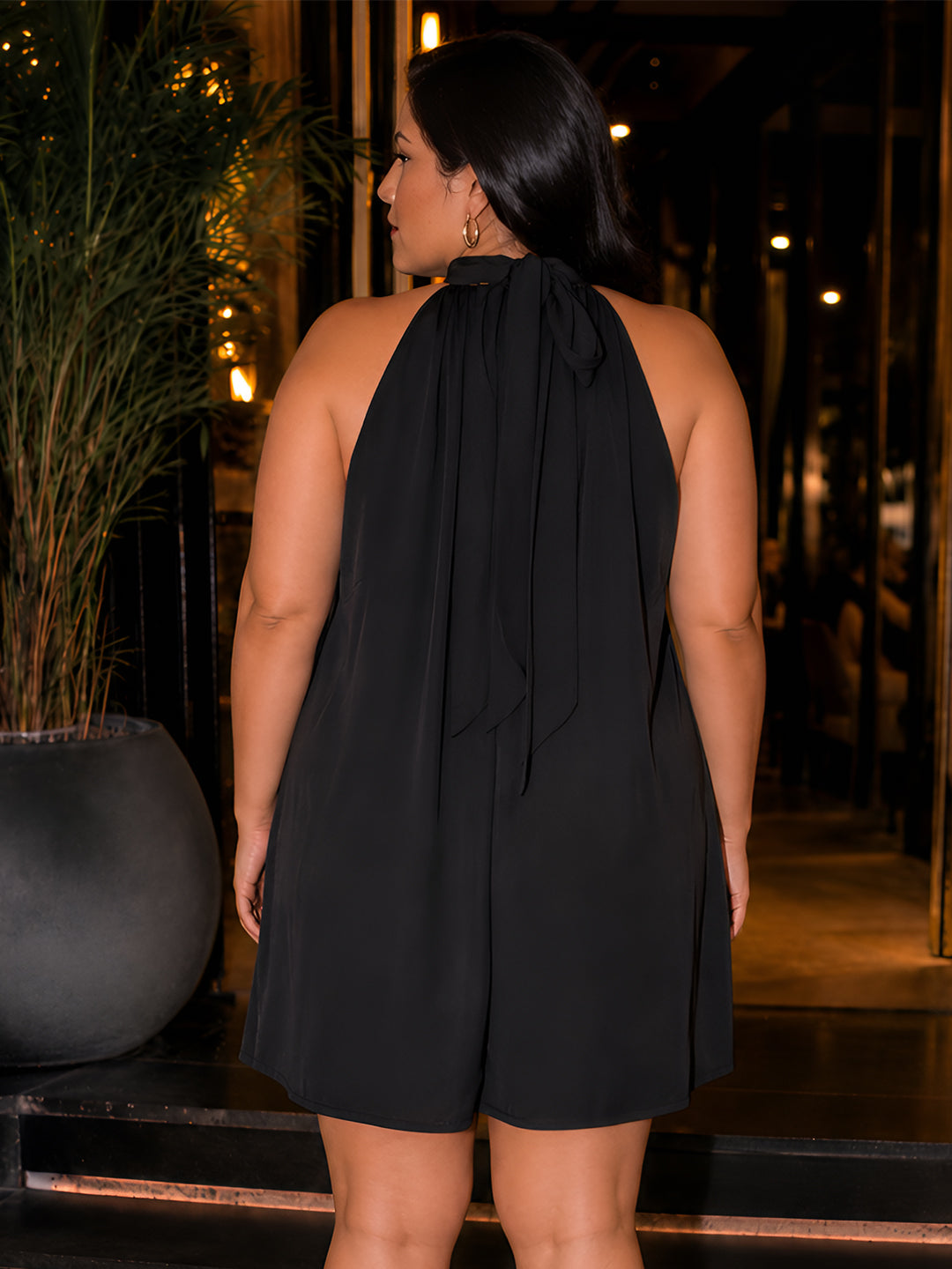 Black Solid Sleeveless Tie-Up Neck Fit And Flare Mini Dress