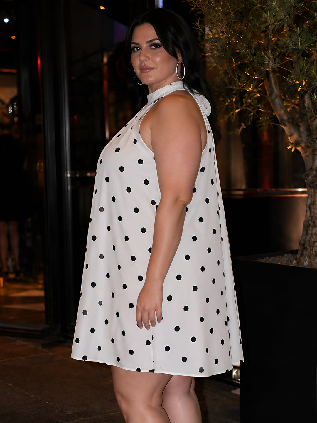 White Polka Dot Sleeveless Tie-Up Neck Fit And Flare Mini Dress