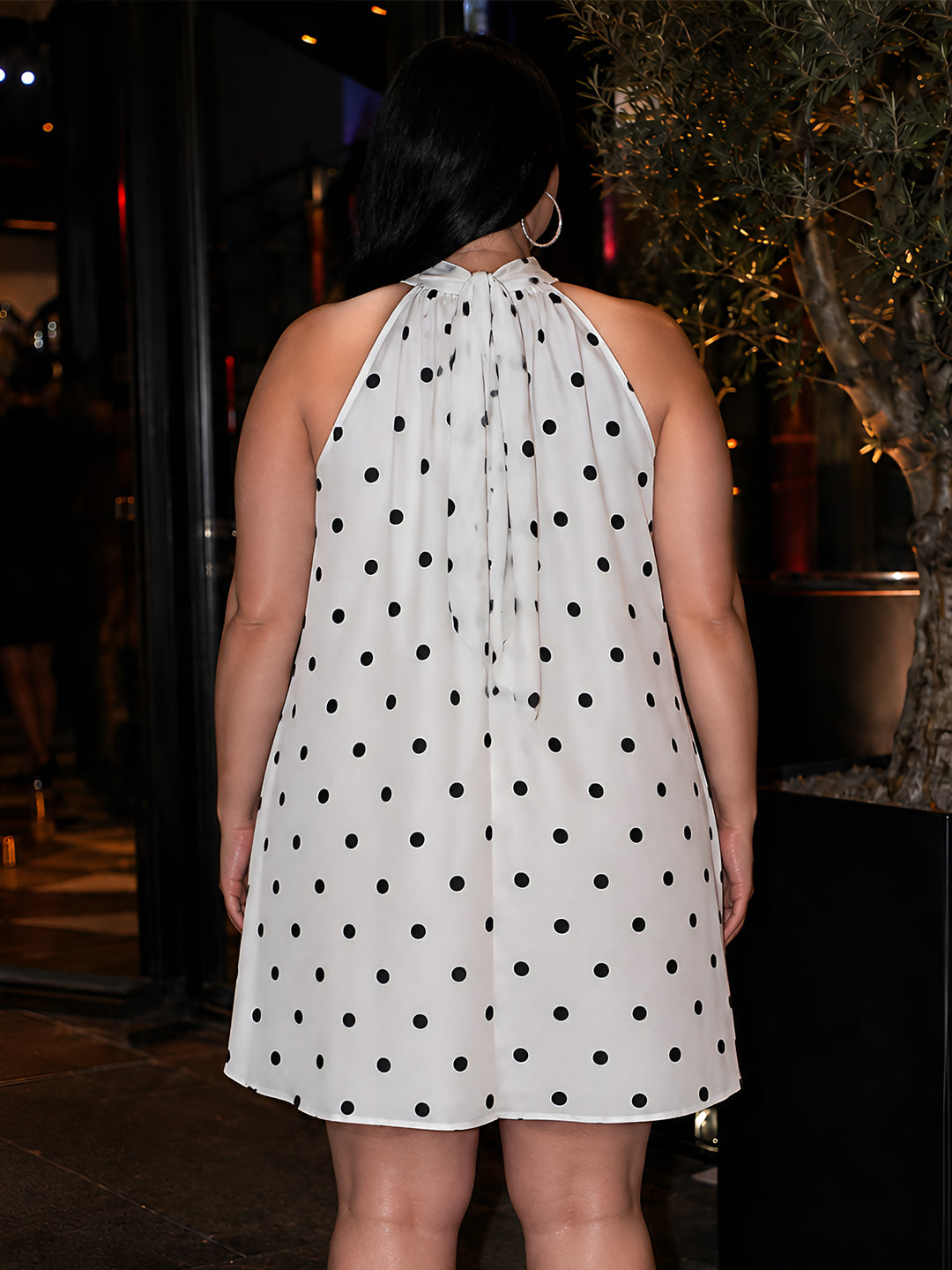 White Polka Dot Sleeveless Tie-Up Neck Fit And Flare Mini Dress