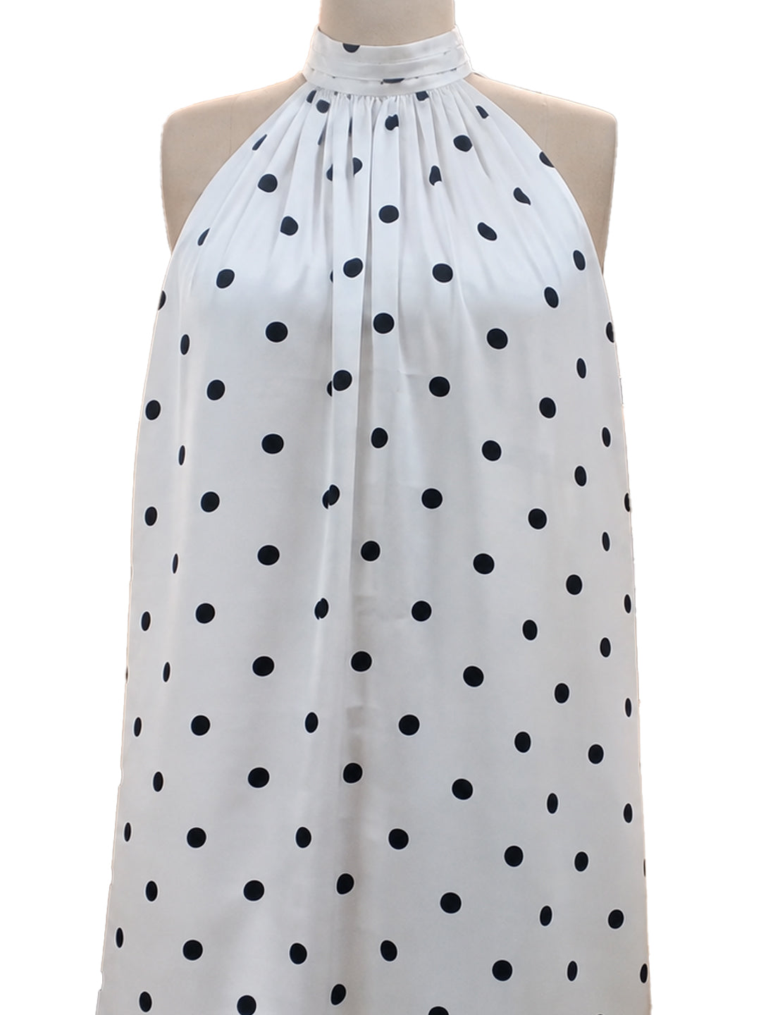 White Polka Dot Sleeveless Tie-Up Neck Fit And Flare Mini Dress