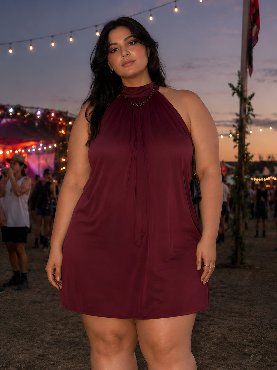Maroon Solid Sleeveless Tie-Up Neck Fit And Flare Mini Dress