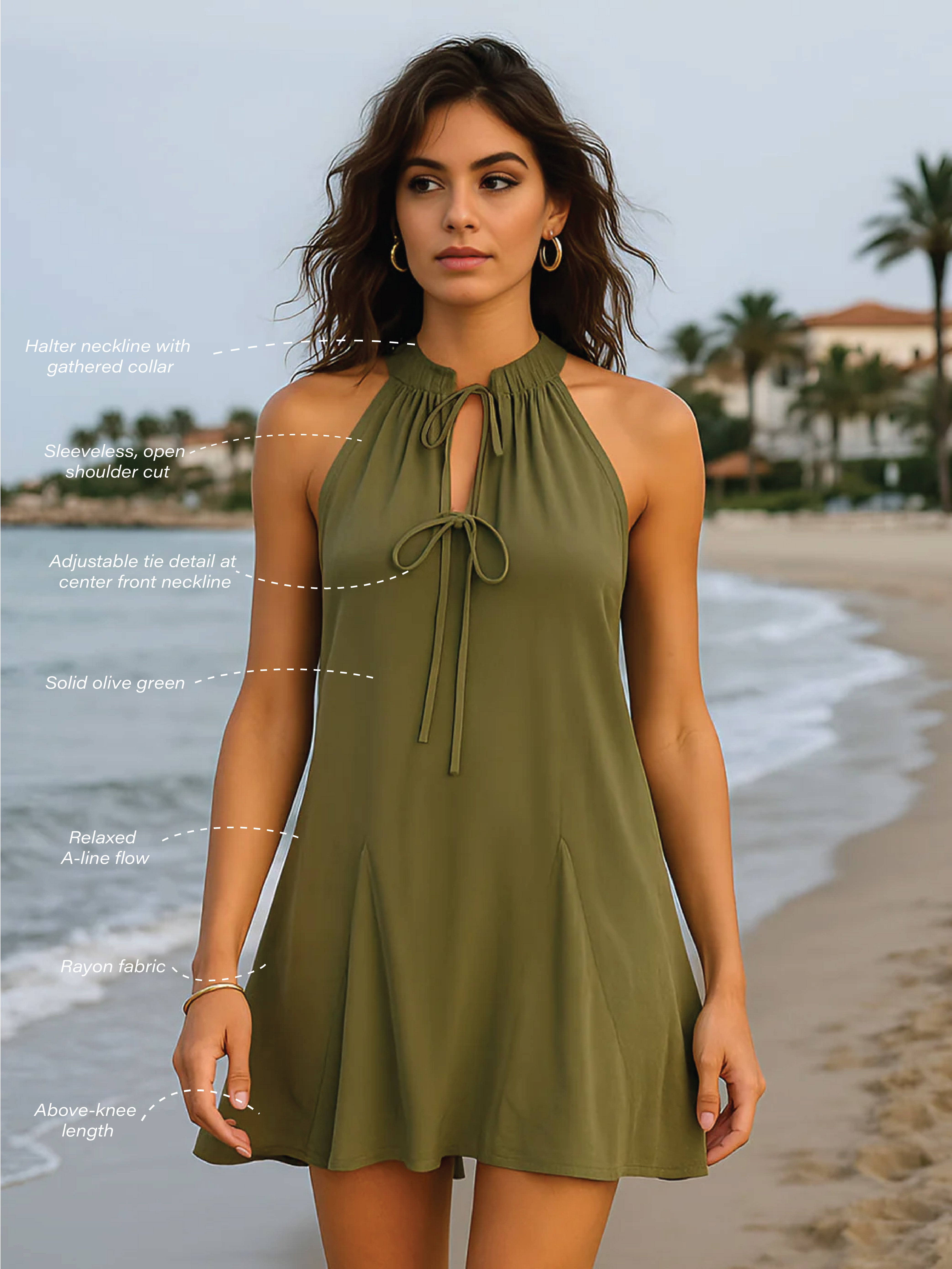 Olive Solid Sleeveless Mini Dress
