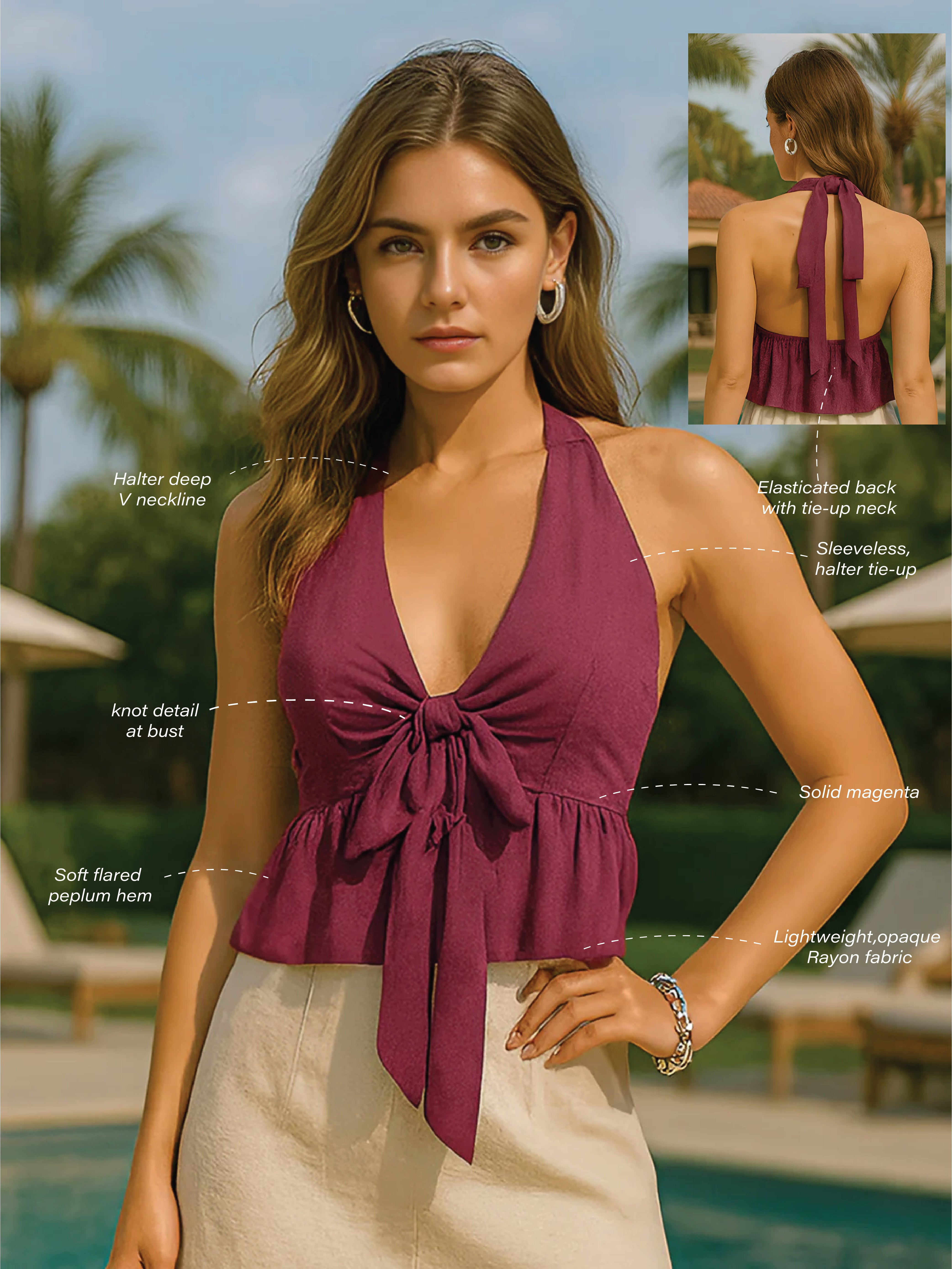 Maroon Solid Sleeveless Top