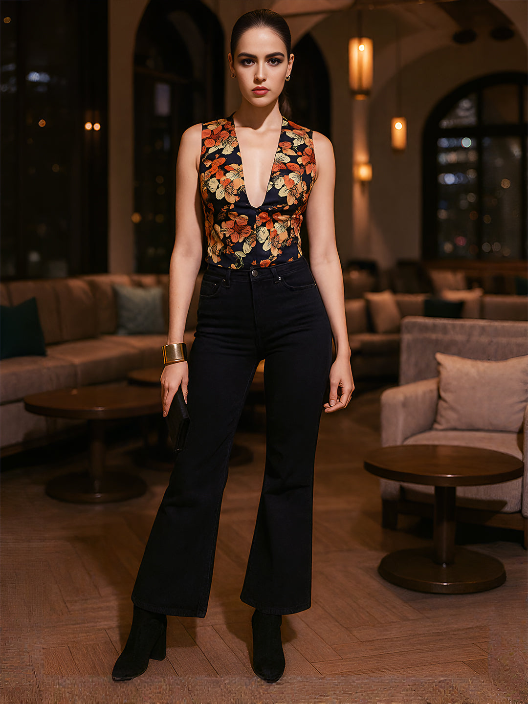 Black Floral Sleeveless Top