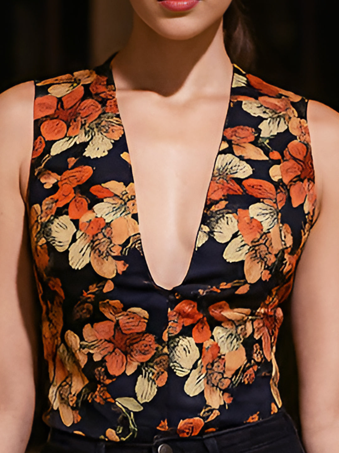 Black Floral Sleeveless Top