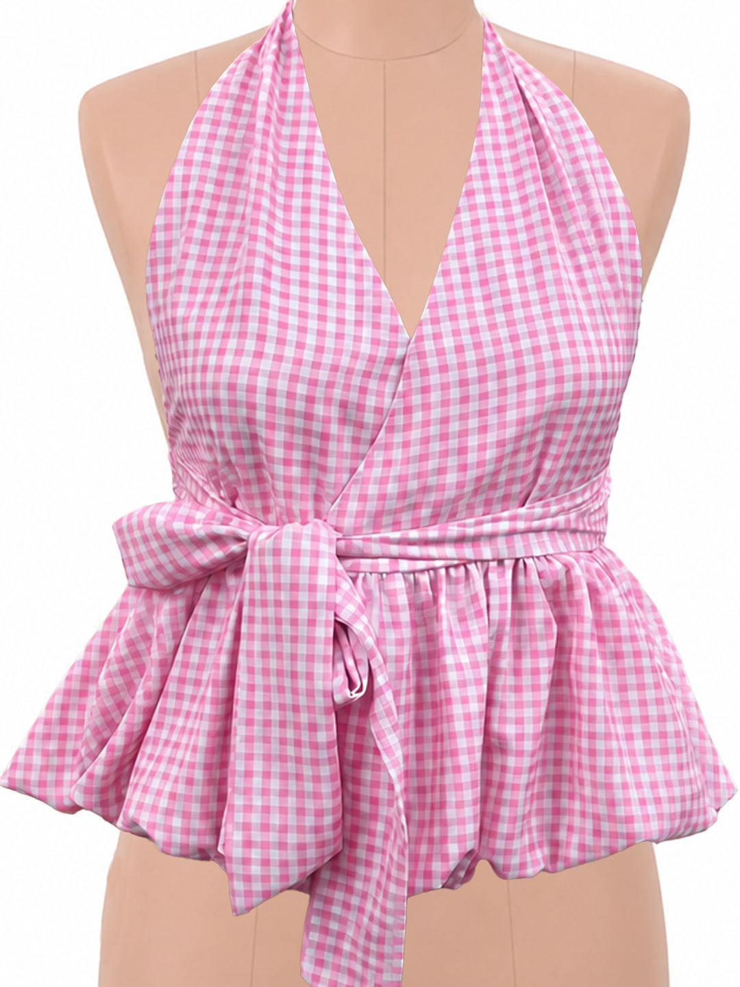Pink Checks Sleeveless Top