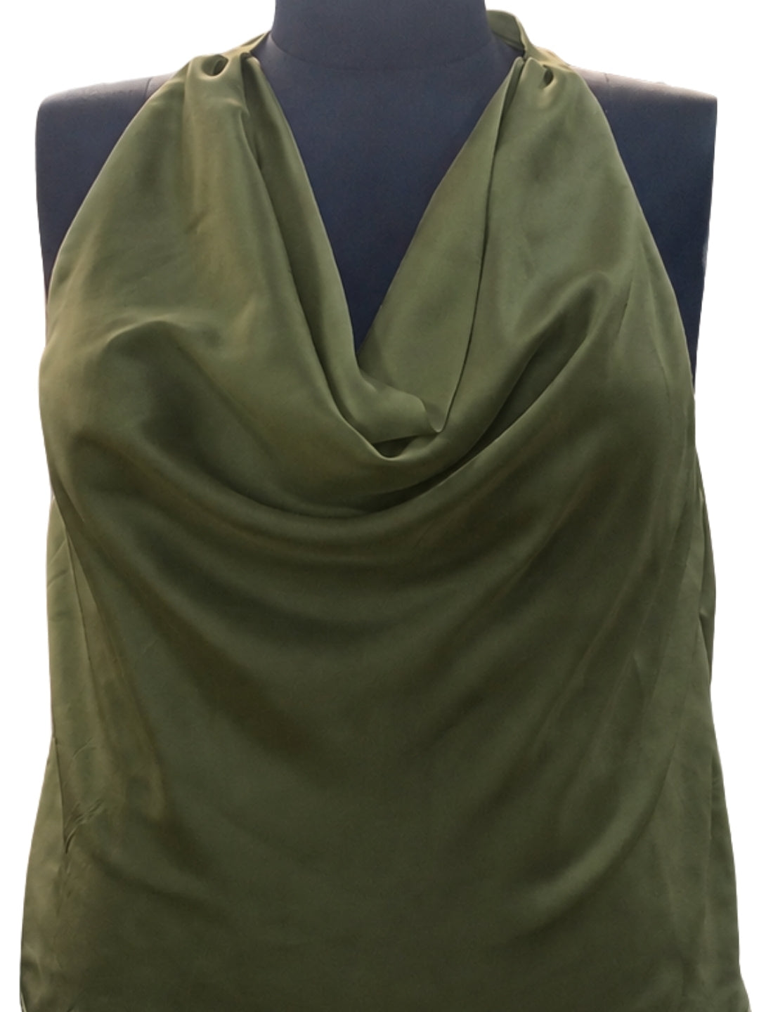 Olive Solid Sleeveless Cowl Neck Straight Top