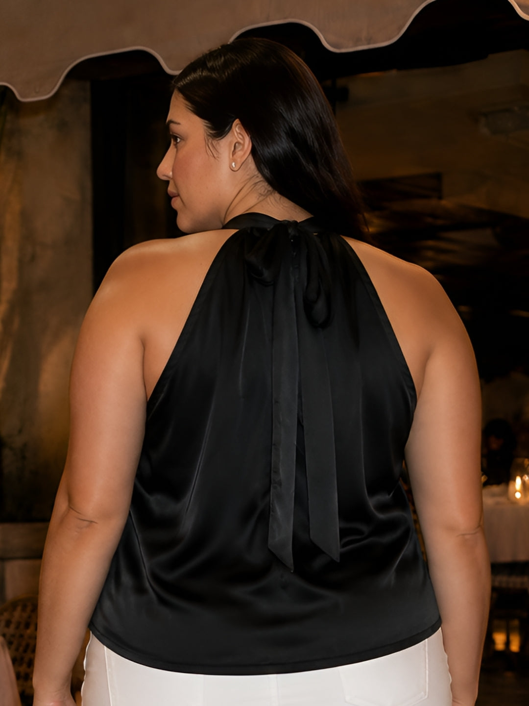 Black Solid Sleeveless Cowl Neck Straight Top