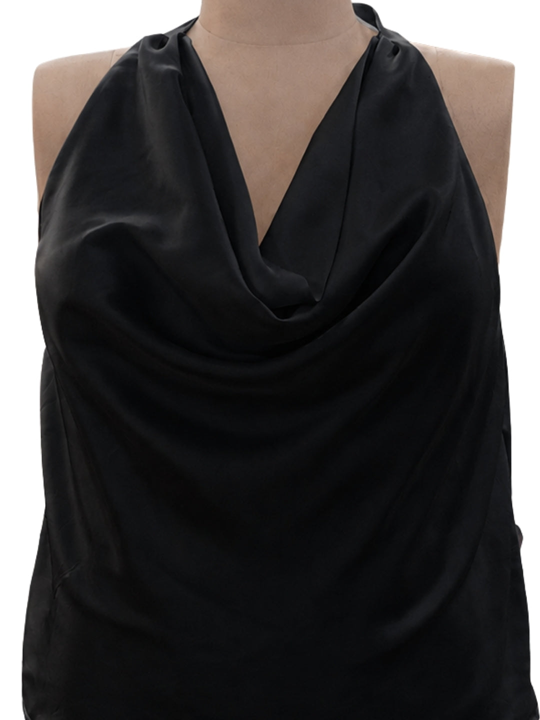 Black Solid Sleeveless Cowl Neck Straight Top