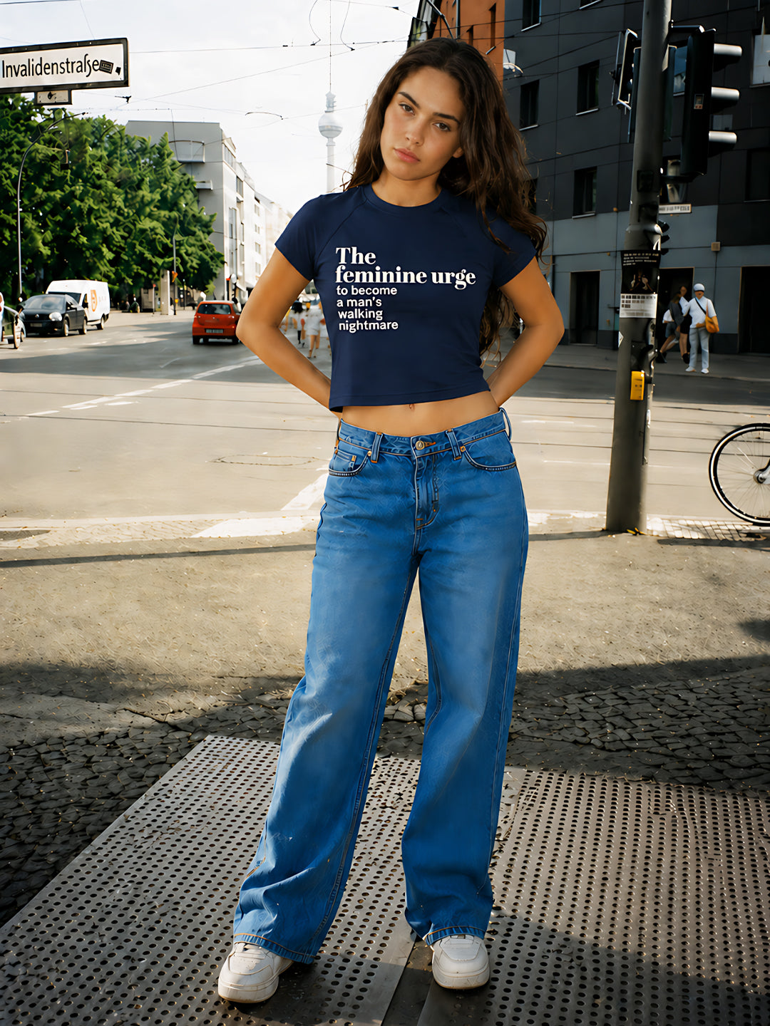 Navy Typography Raglan Sleeves T-shirt