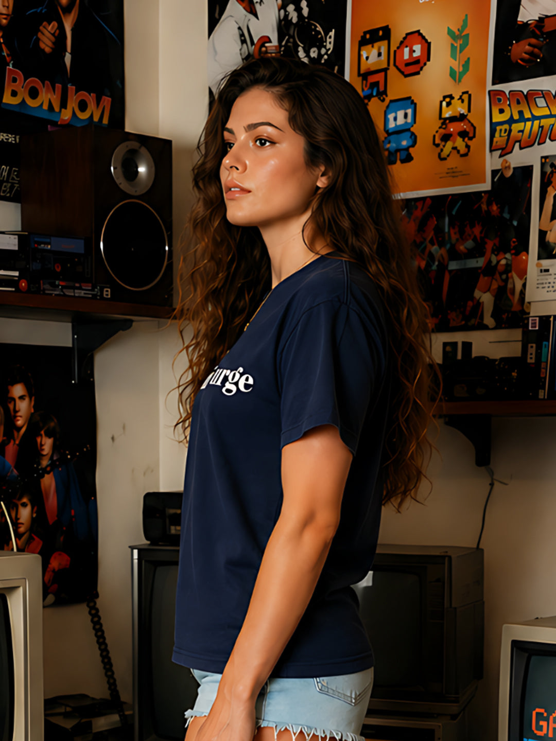 Navy Typography Straight Sleeves Regular T-shirt