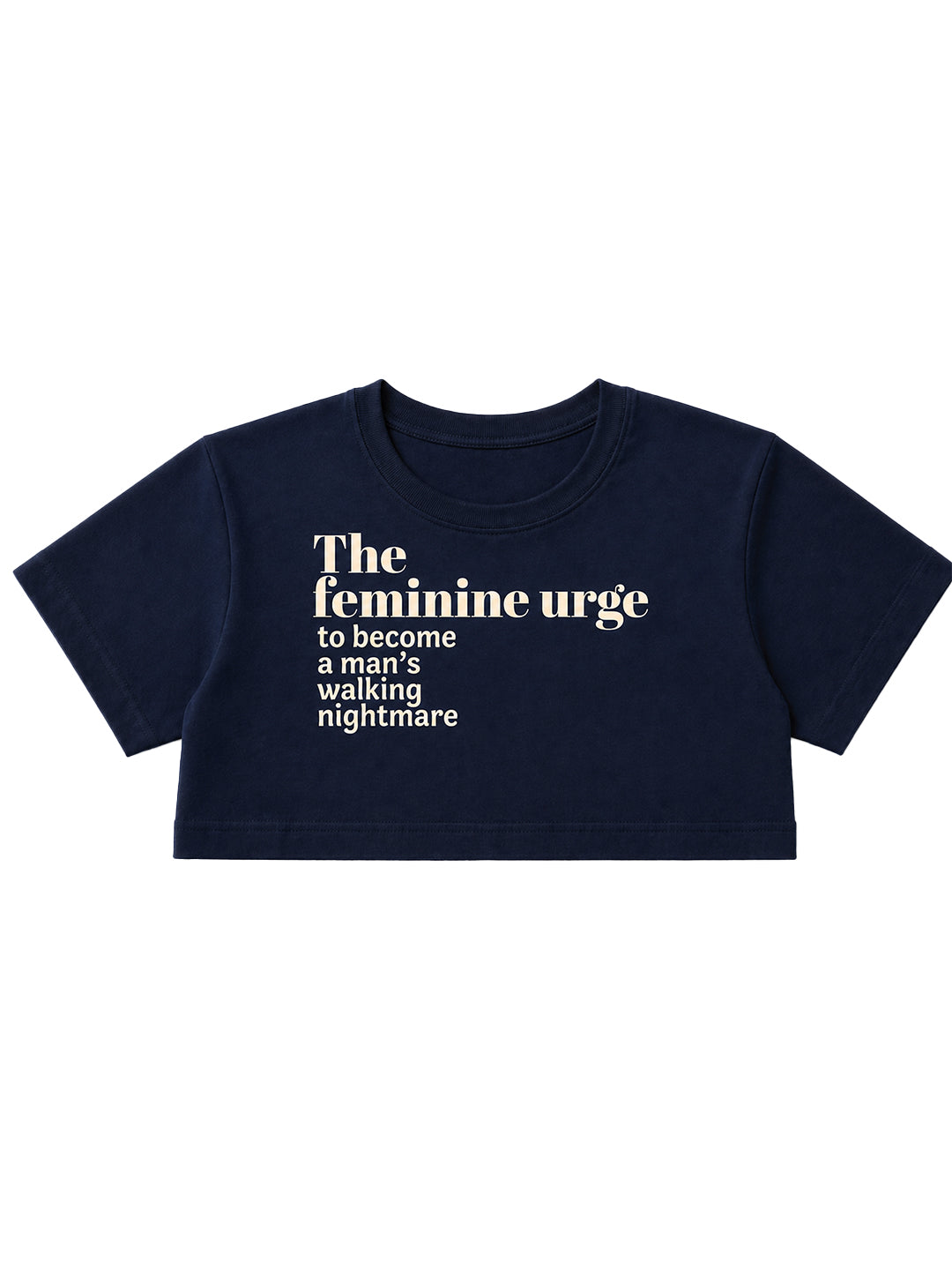 Navy Typography Drop Sleeves Boxy Crop T-shirt