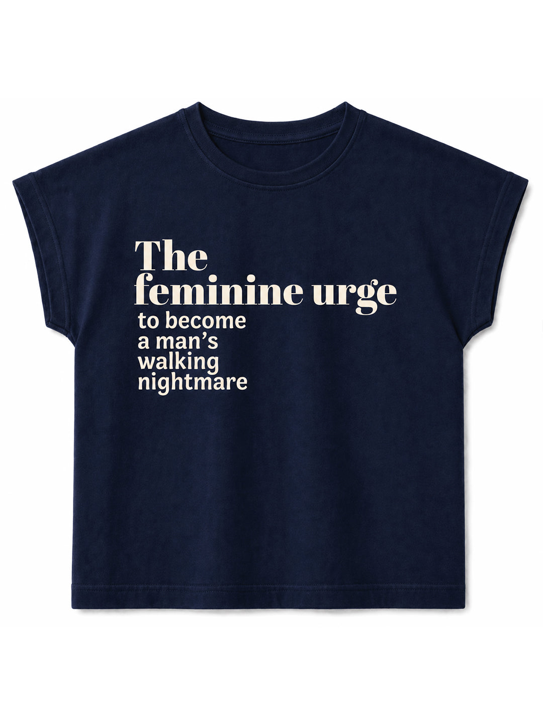 Navy Typography Cap Sleeves Fitted T-shirt