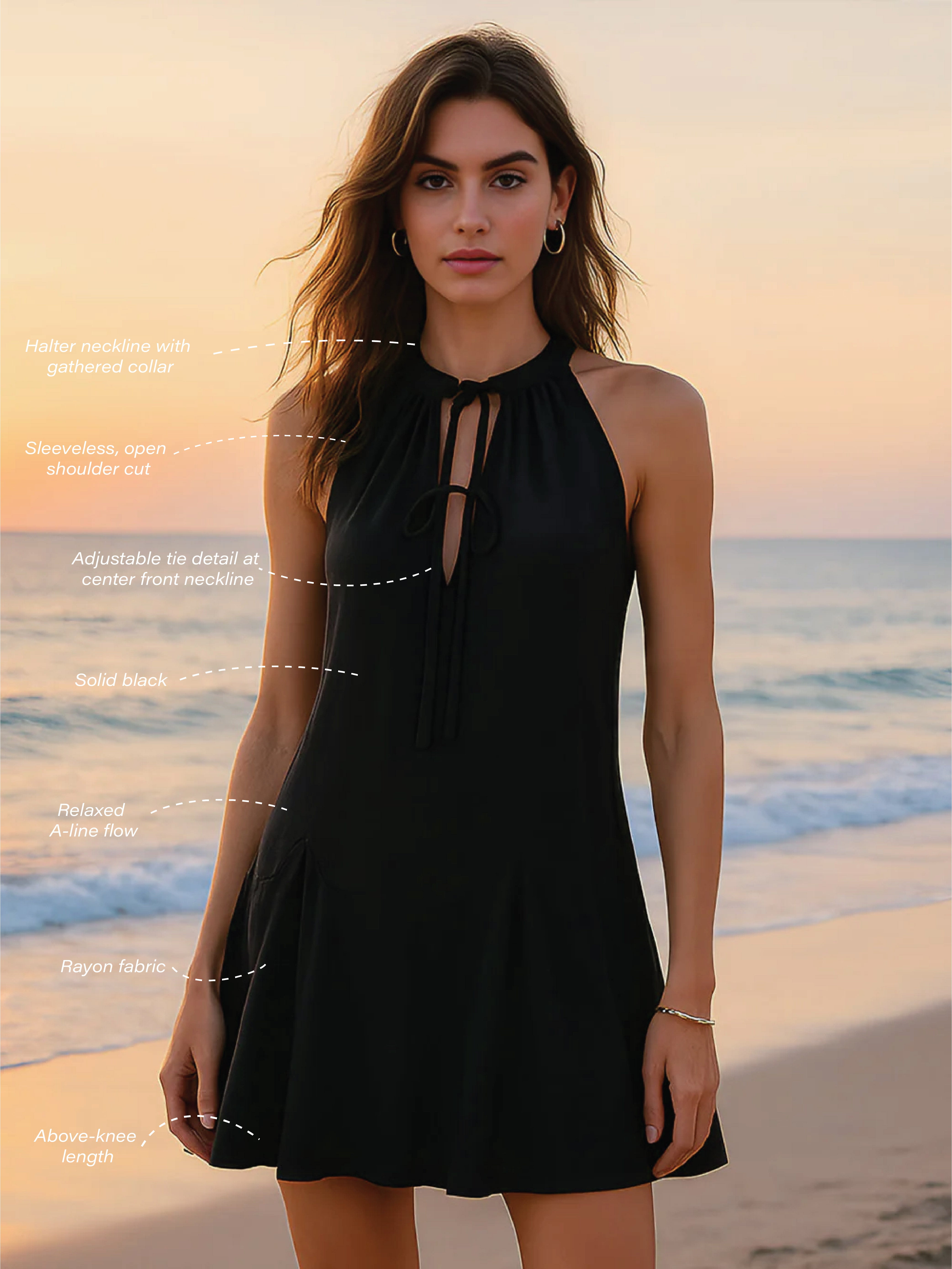 Black Solid Sleeveless Mini Dress