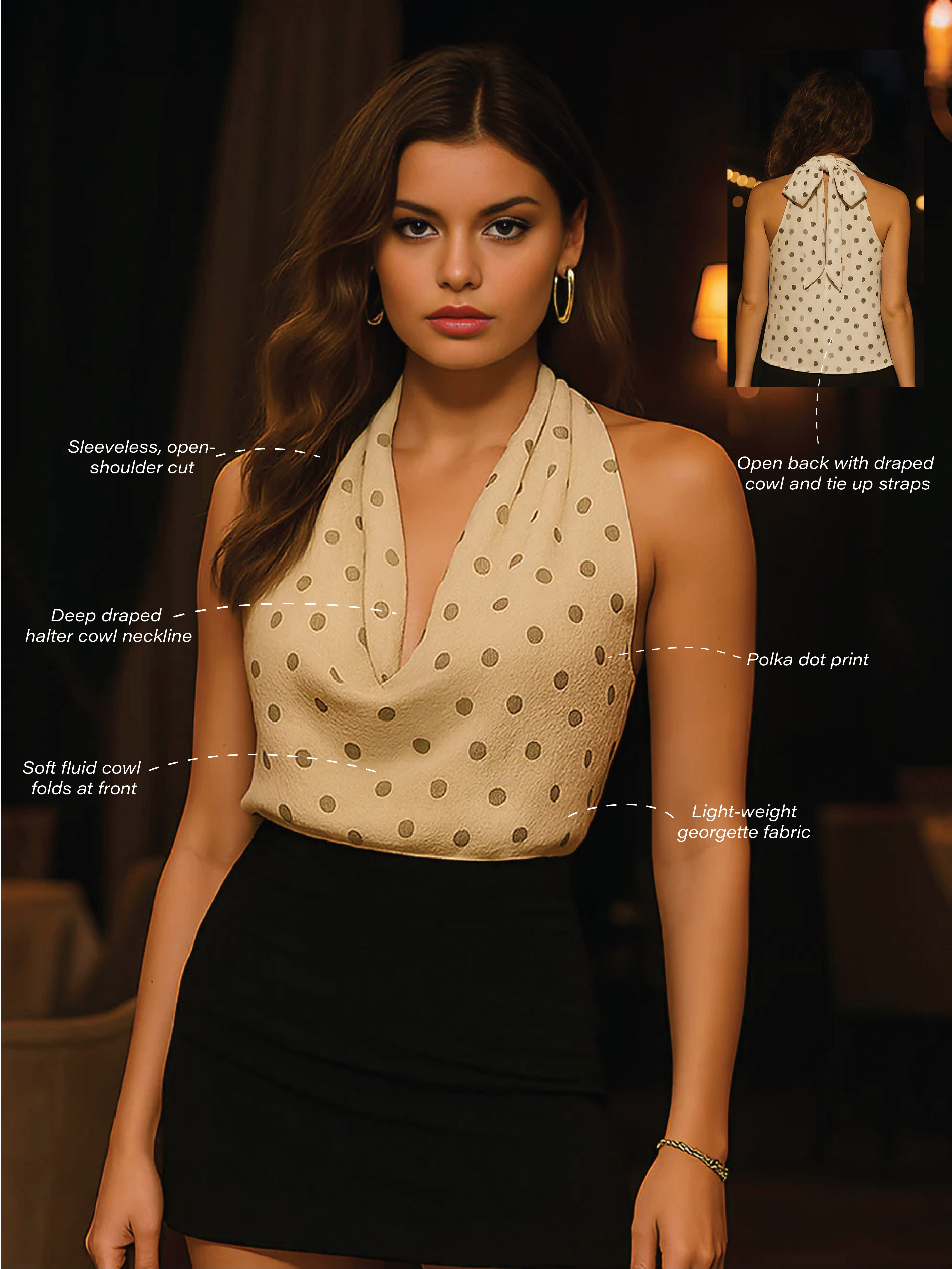 Cream Polka Dot Sleeveless Top