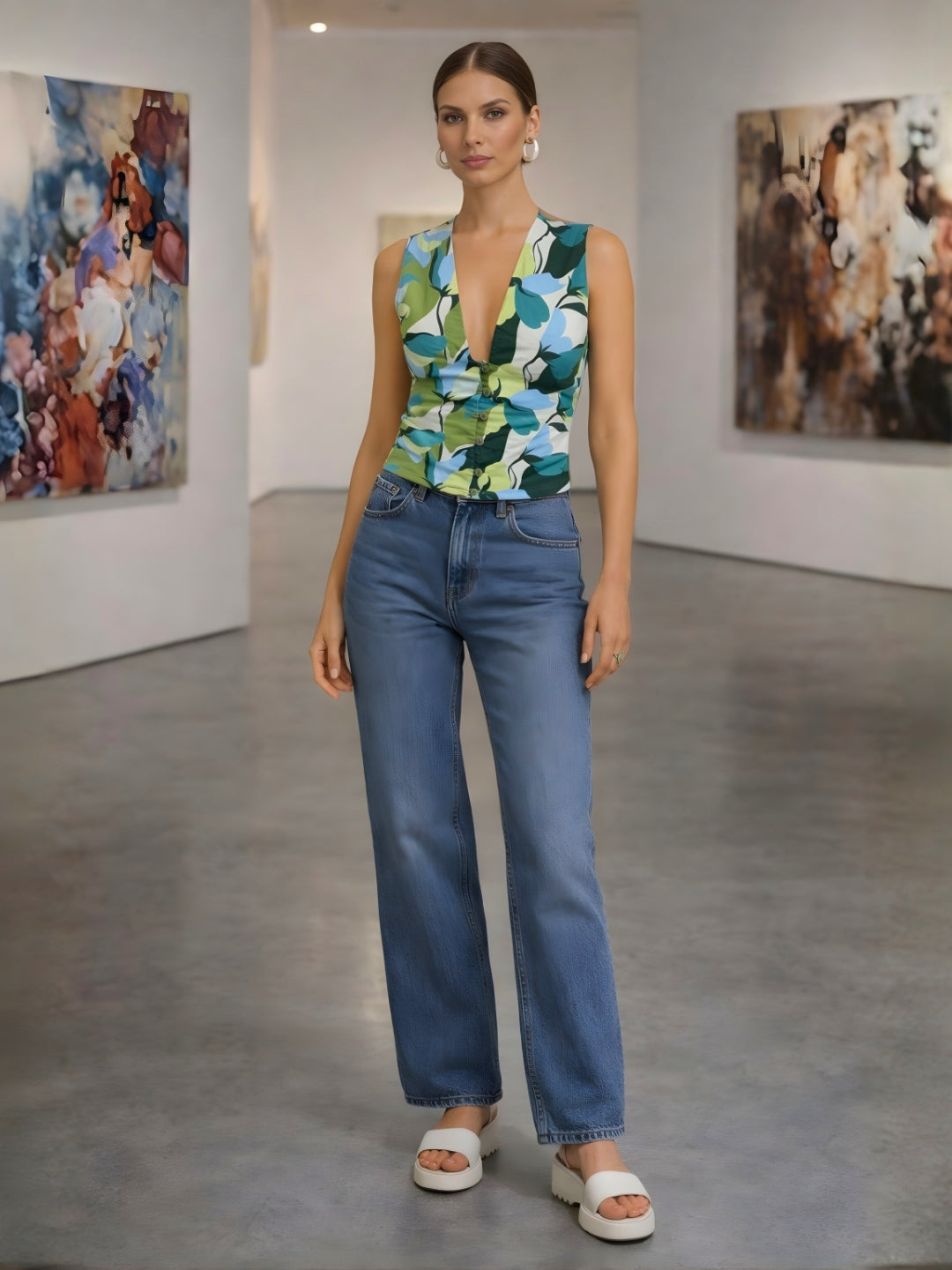 Multi Abstract Sleeveless Top