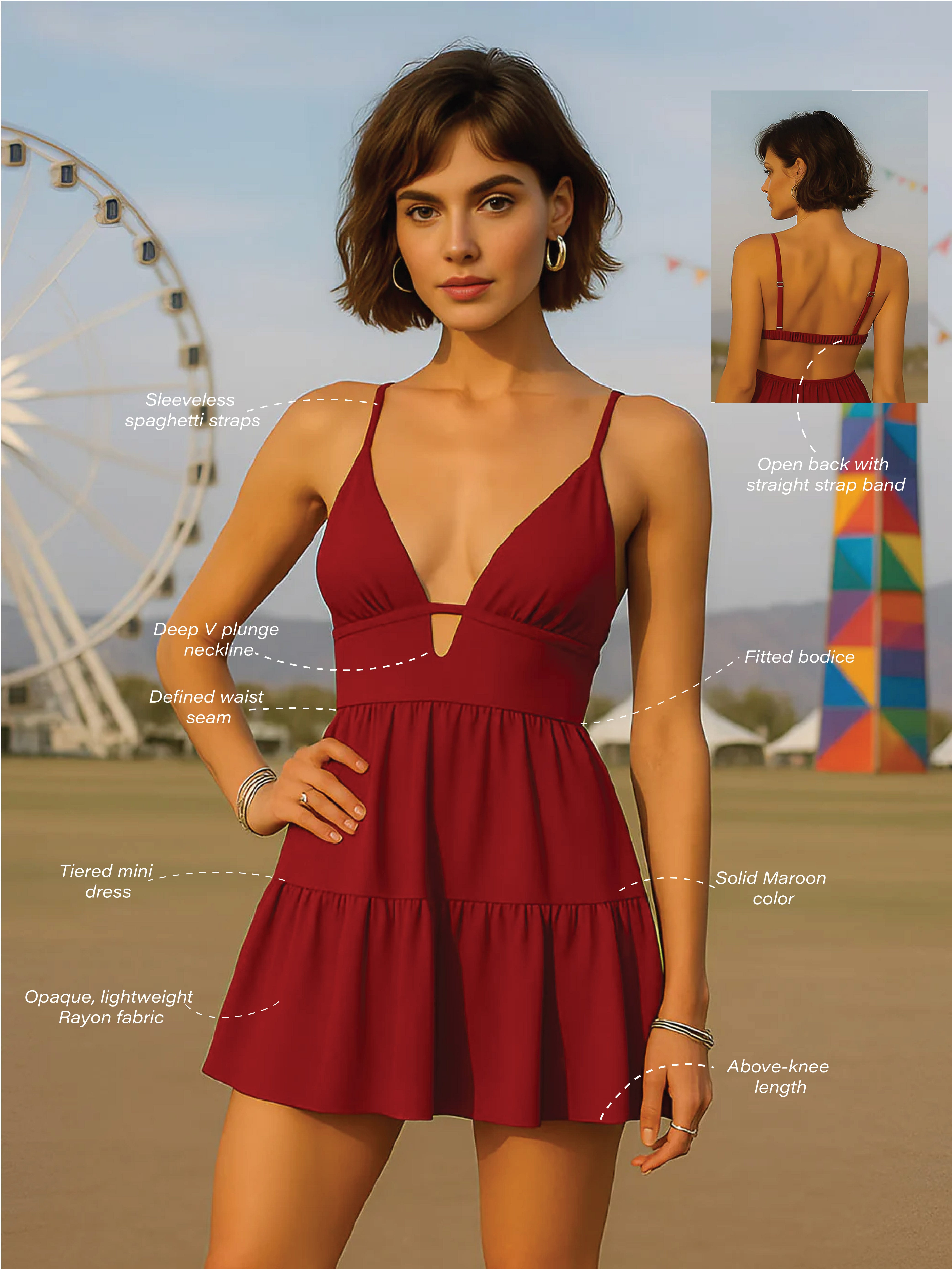 Maroon Solid Sleeveless Mini Dress