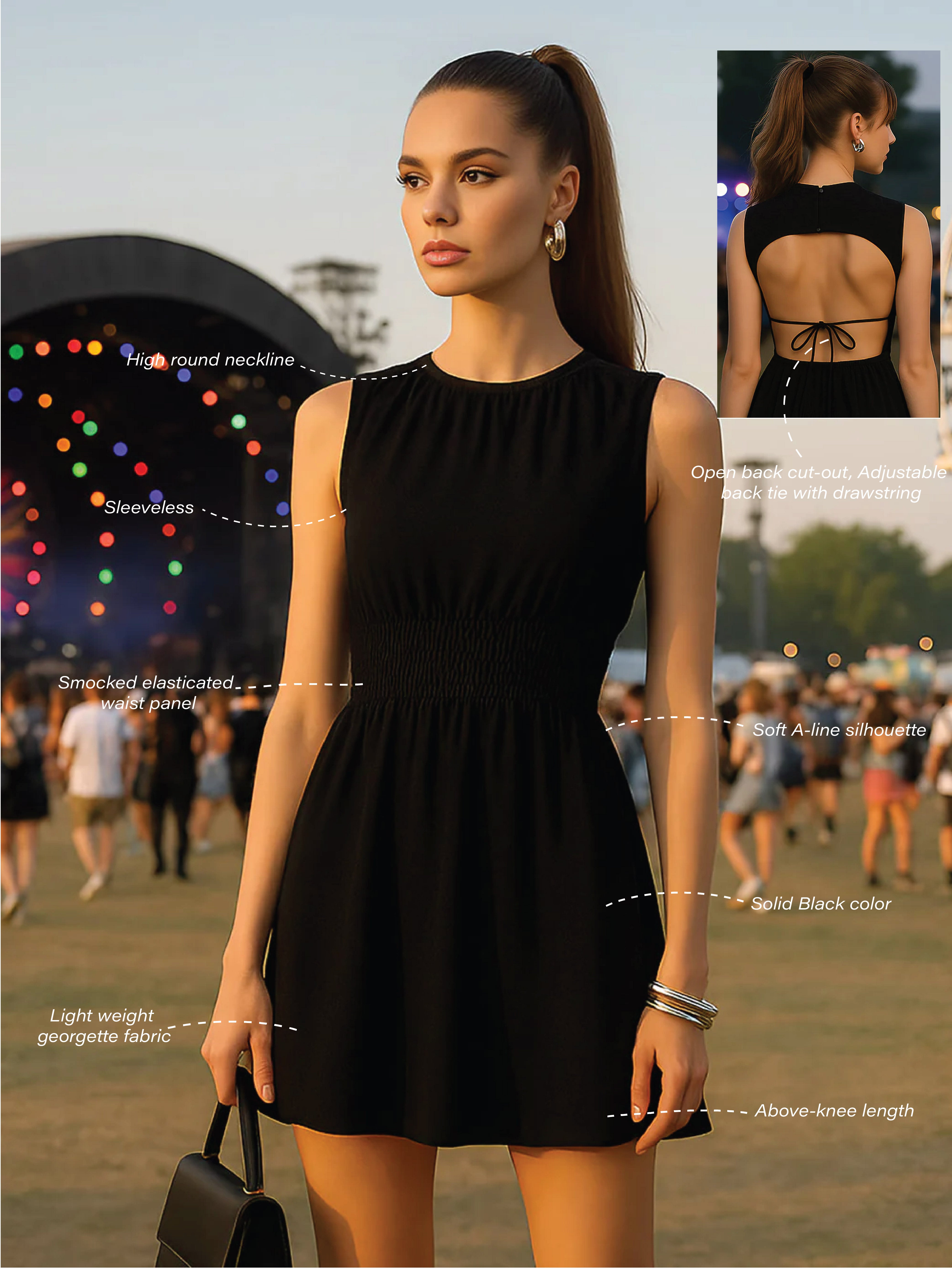 Black Solid Sleeveless Dress