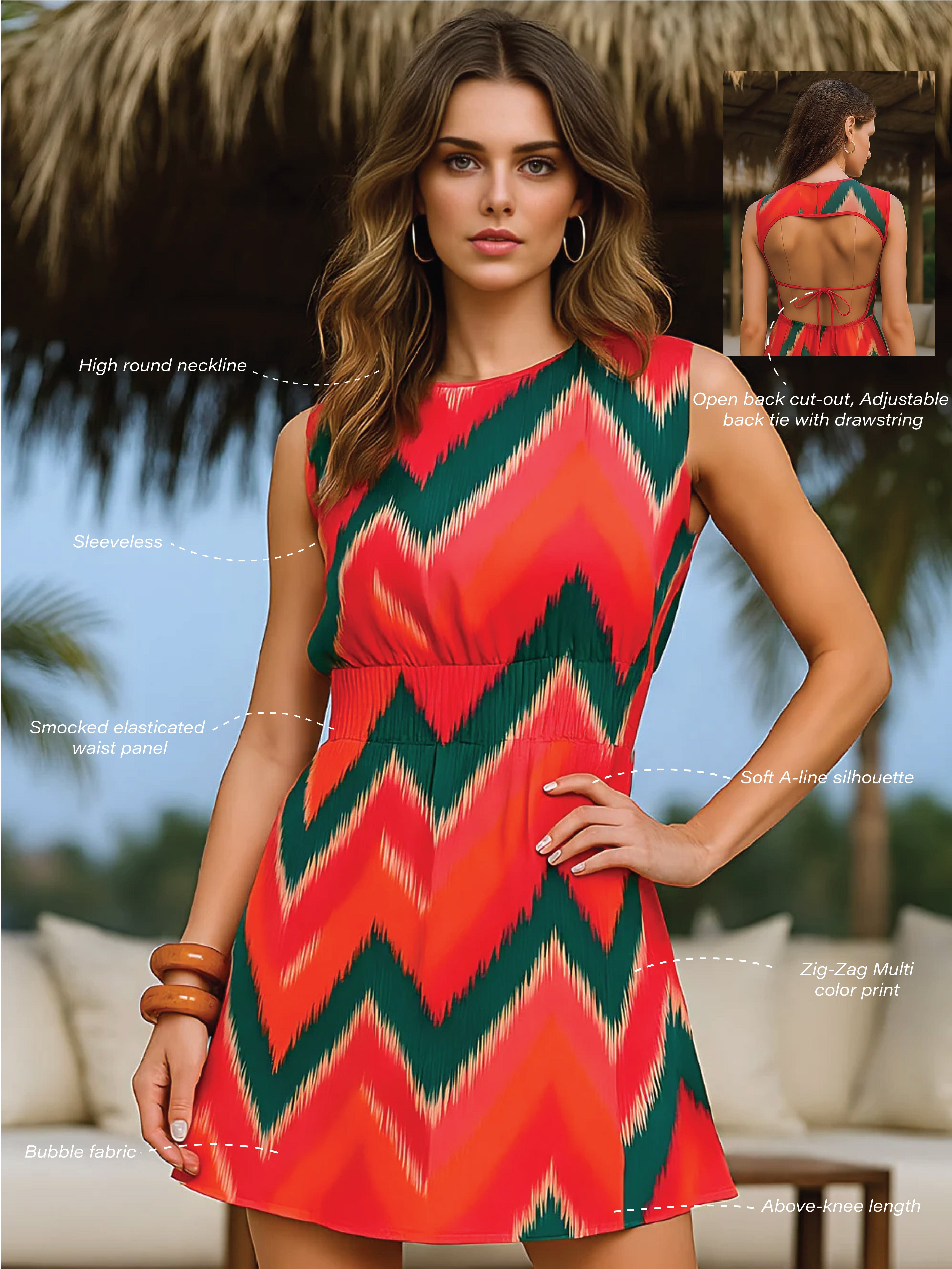 Pink Zig Zag Sleeveless Mini Dress
