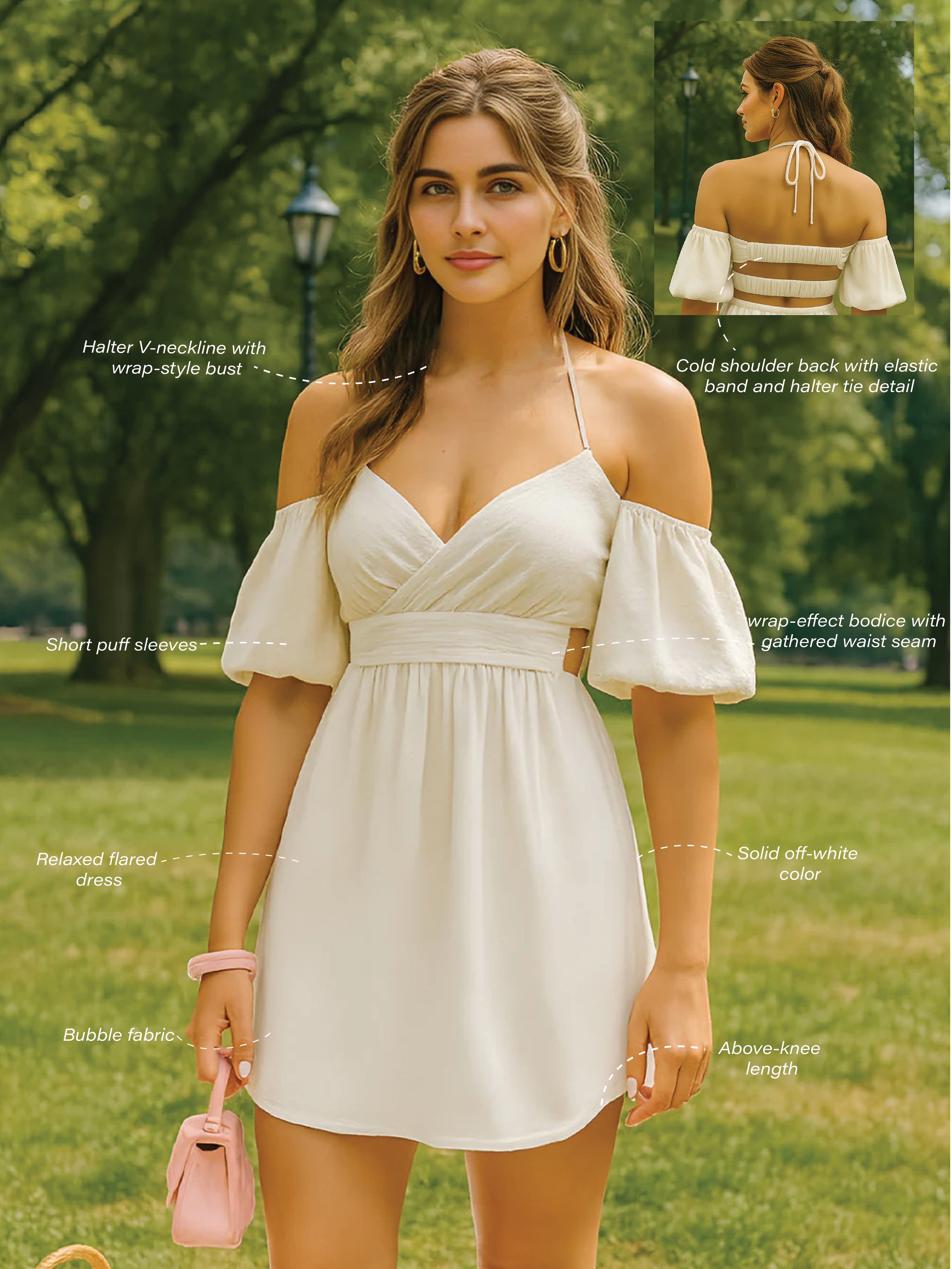 Off White Solid Off-Shoulder Mini Dress