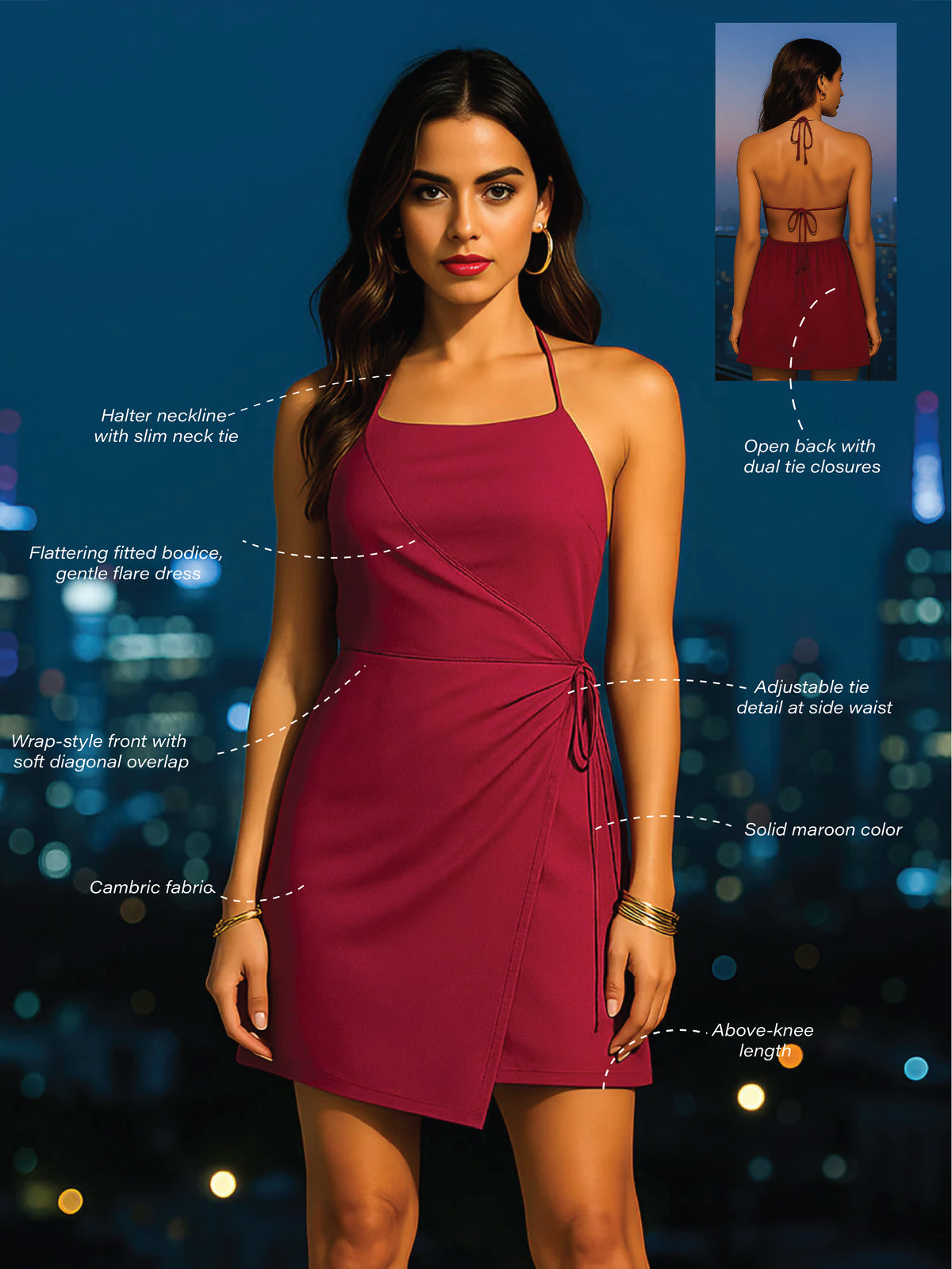 Magenta Solid Shoulder Straps Mini Dress