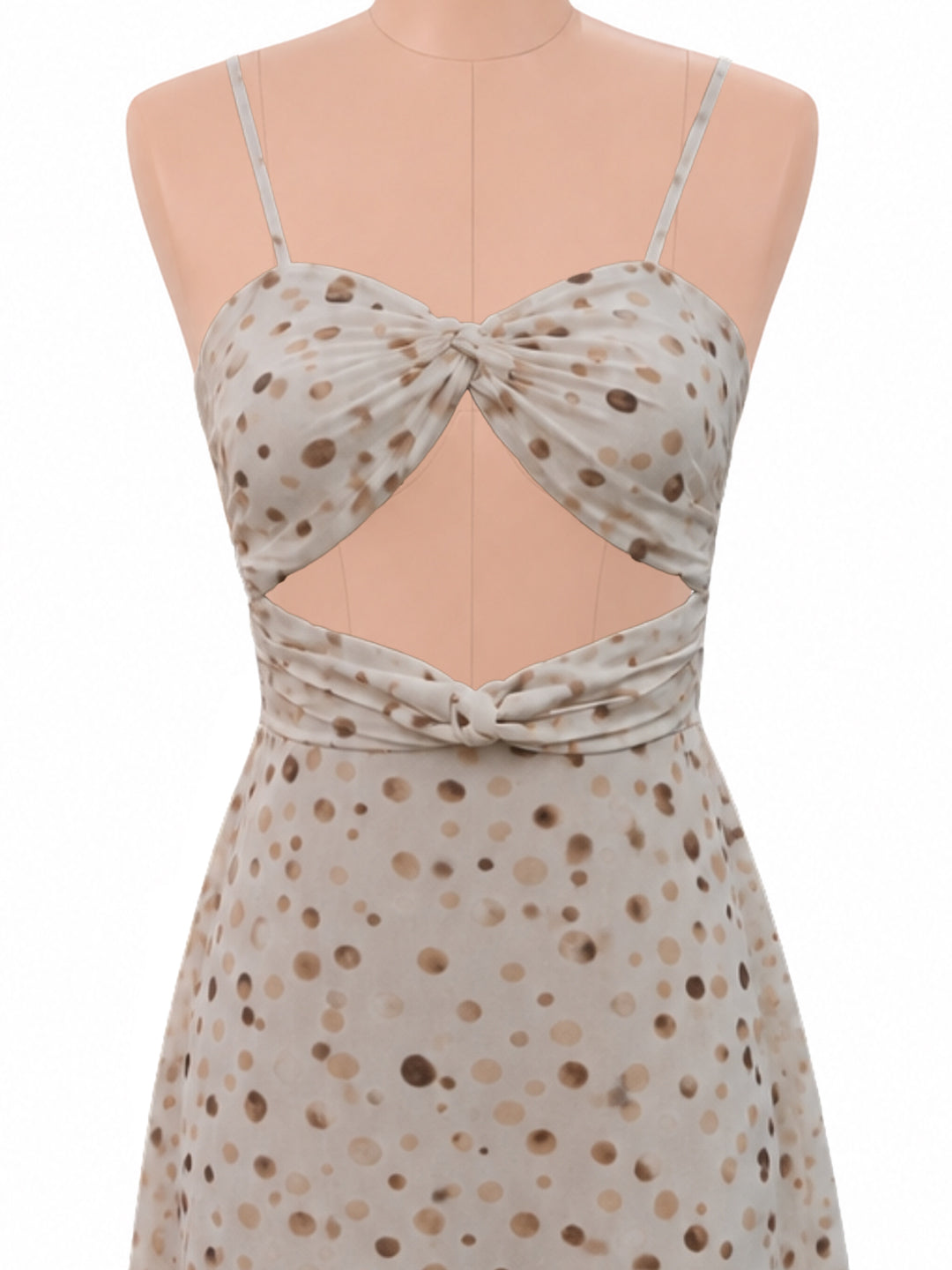 Cream Polka Dot Shoulder Straps Mini Dress