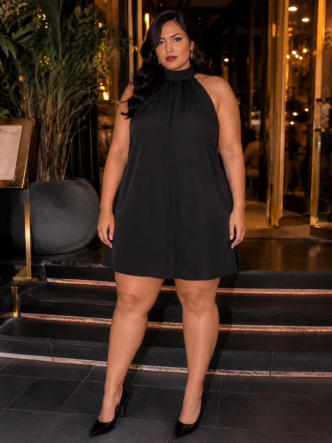 Black Solid Sleeveless Tie-Up Neck Fit And Flare Mini Dress