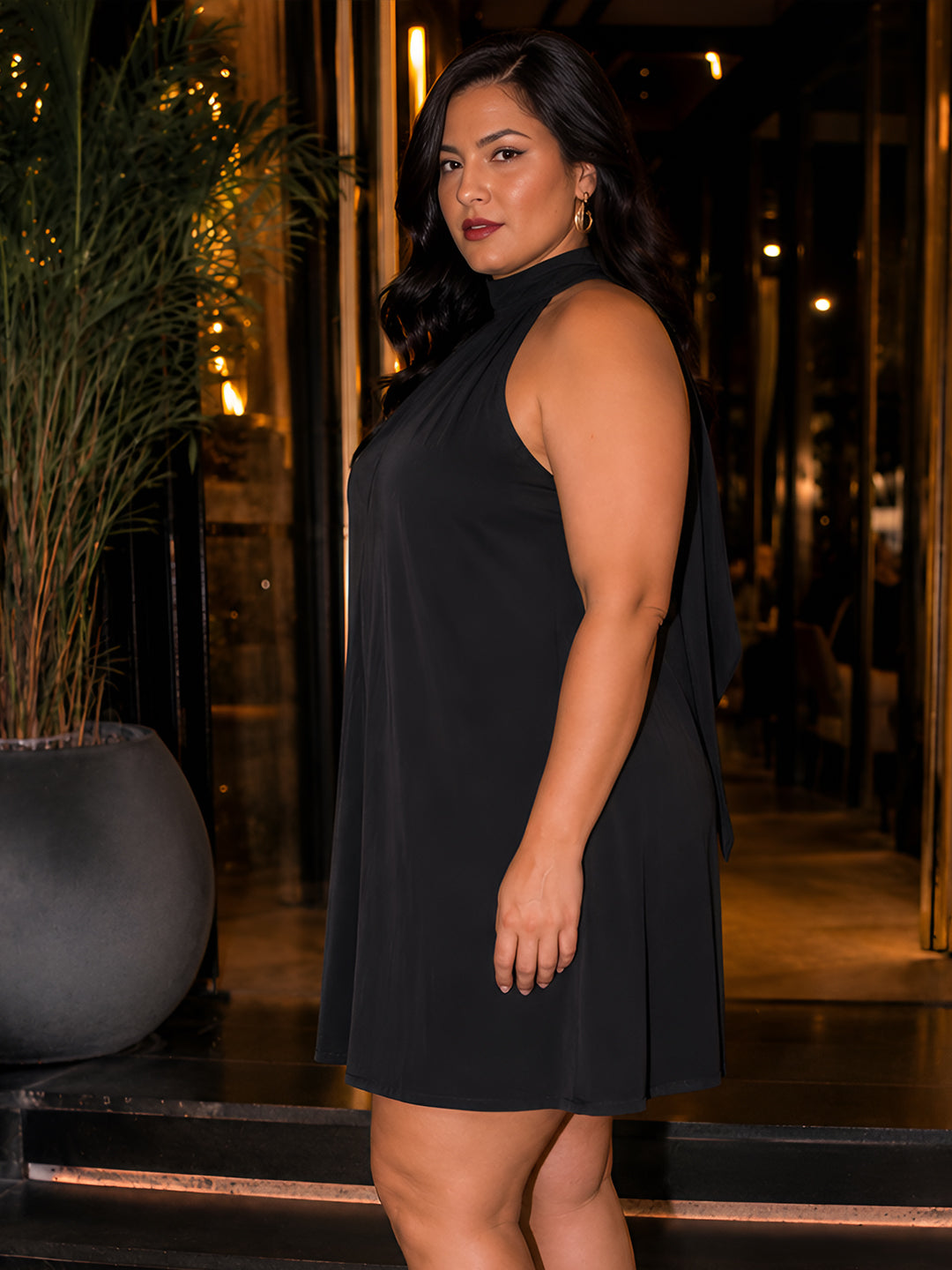 Black Solid Sleeveless Tie-Up Neck Fit And Flare Mini Dress
