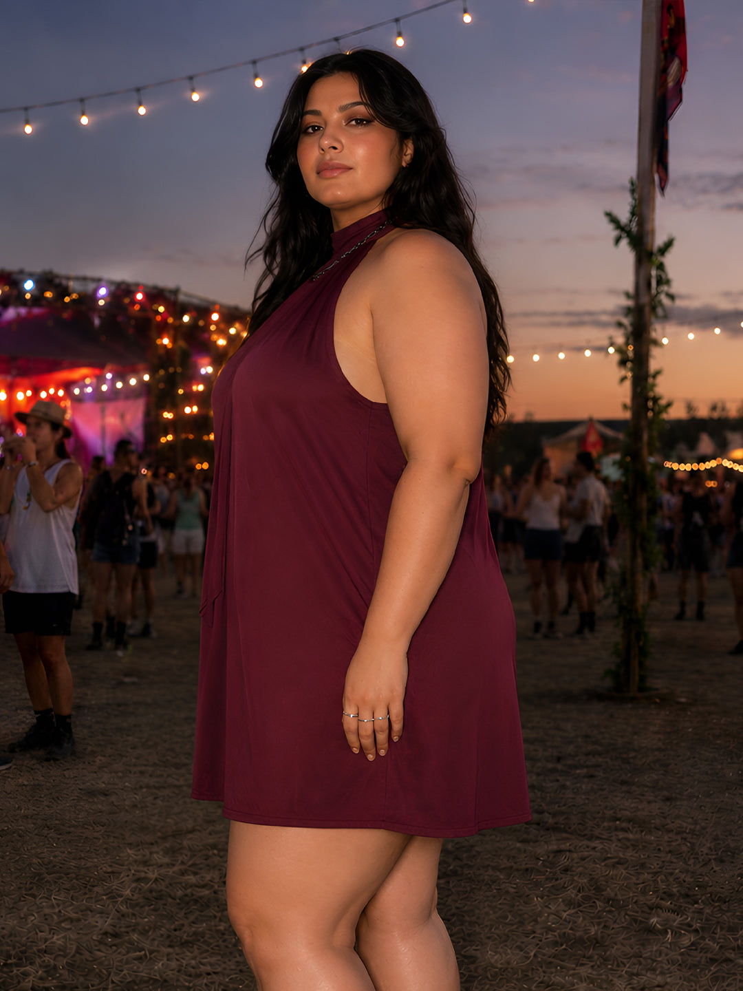 Maroon Solid Sleeveless Tie-Up Neck Fit And Flare Mini Dress