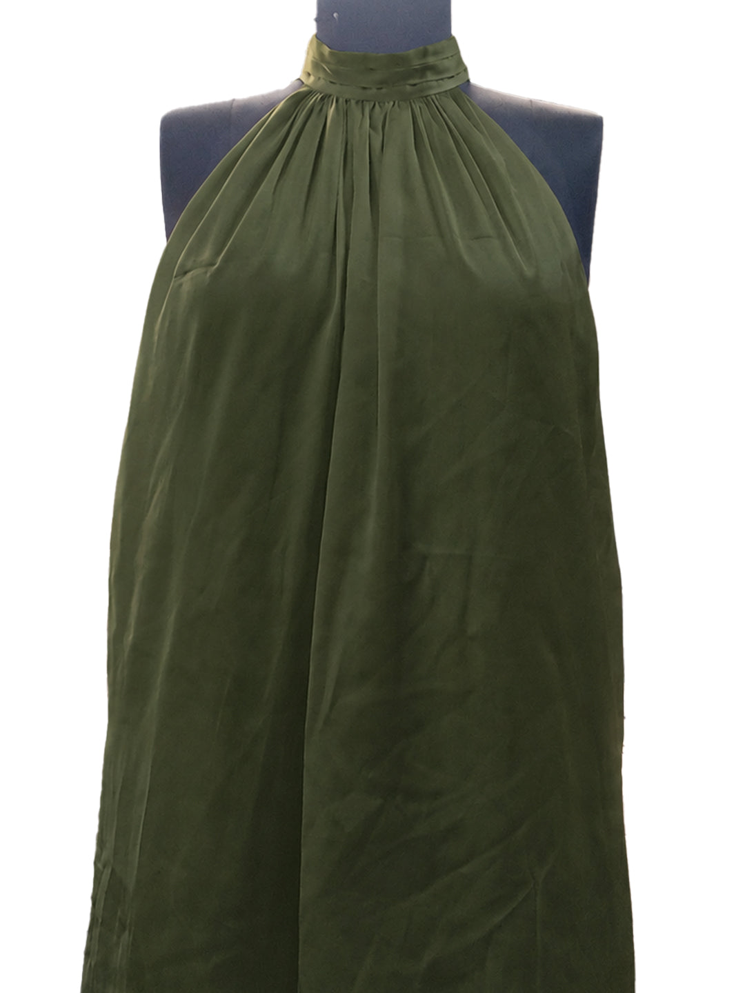 Olive Solid Sleeveless Tie-Up Neck Fit And Flare Mini Dress