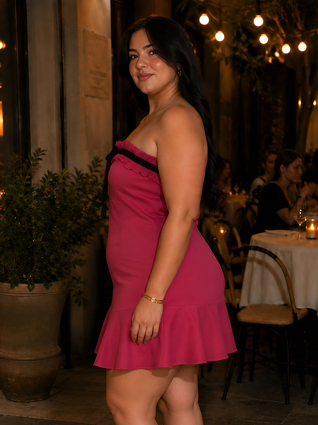 Magenta Solid Sleeveless Off-Shoulder Fit And Flare Mini Dress