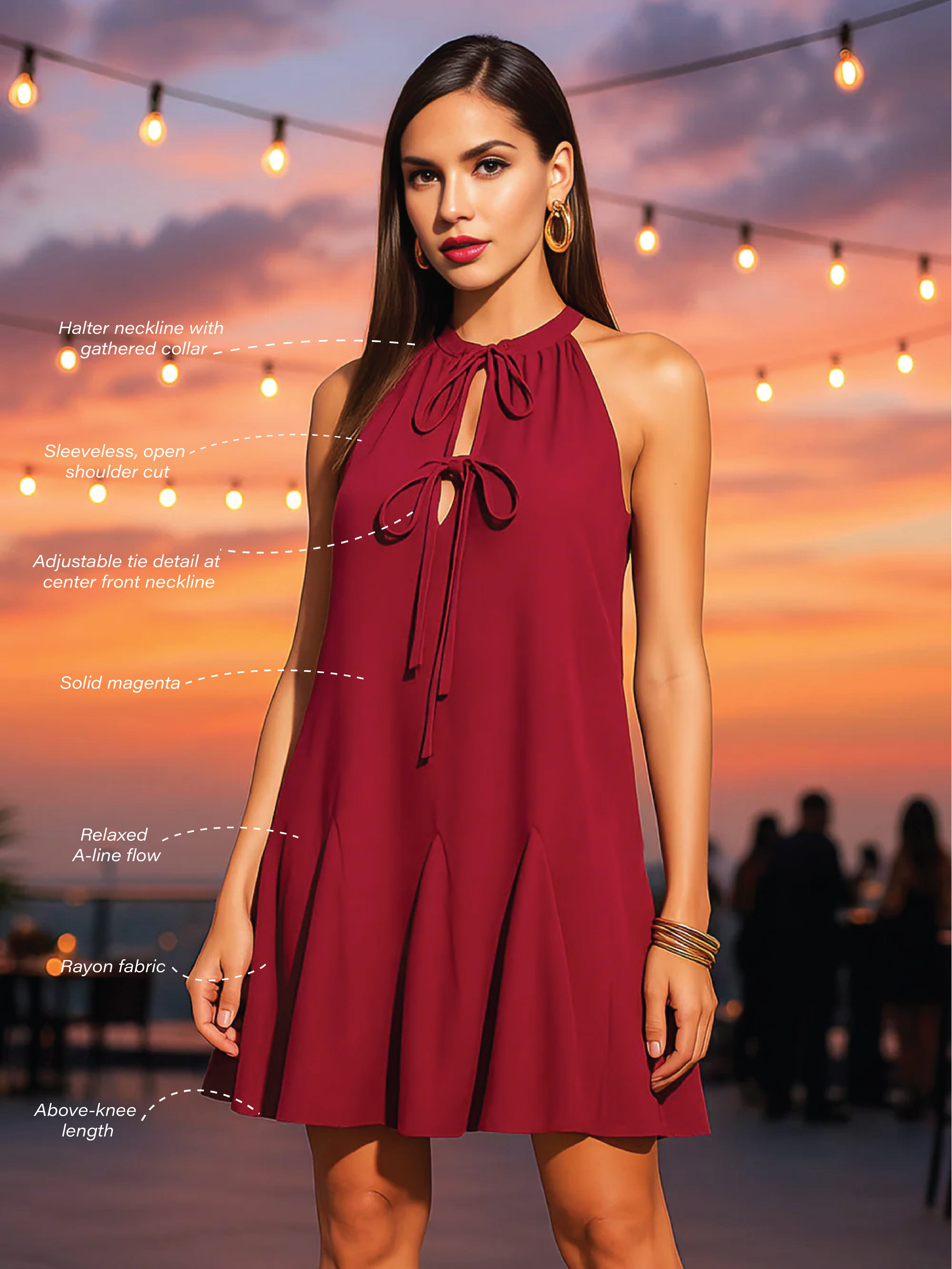 Magenta Solid Sleeveless Mini Dress