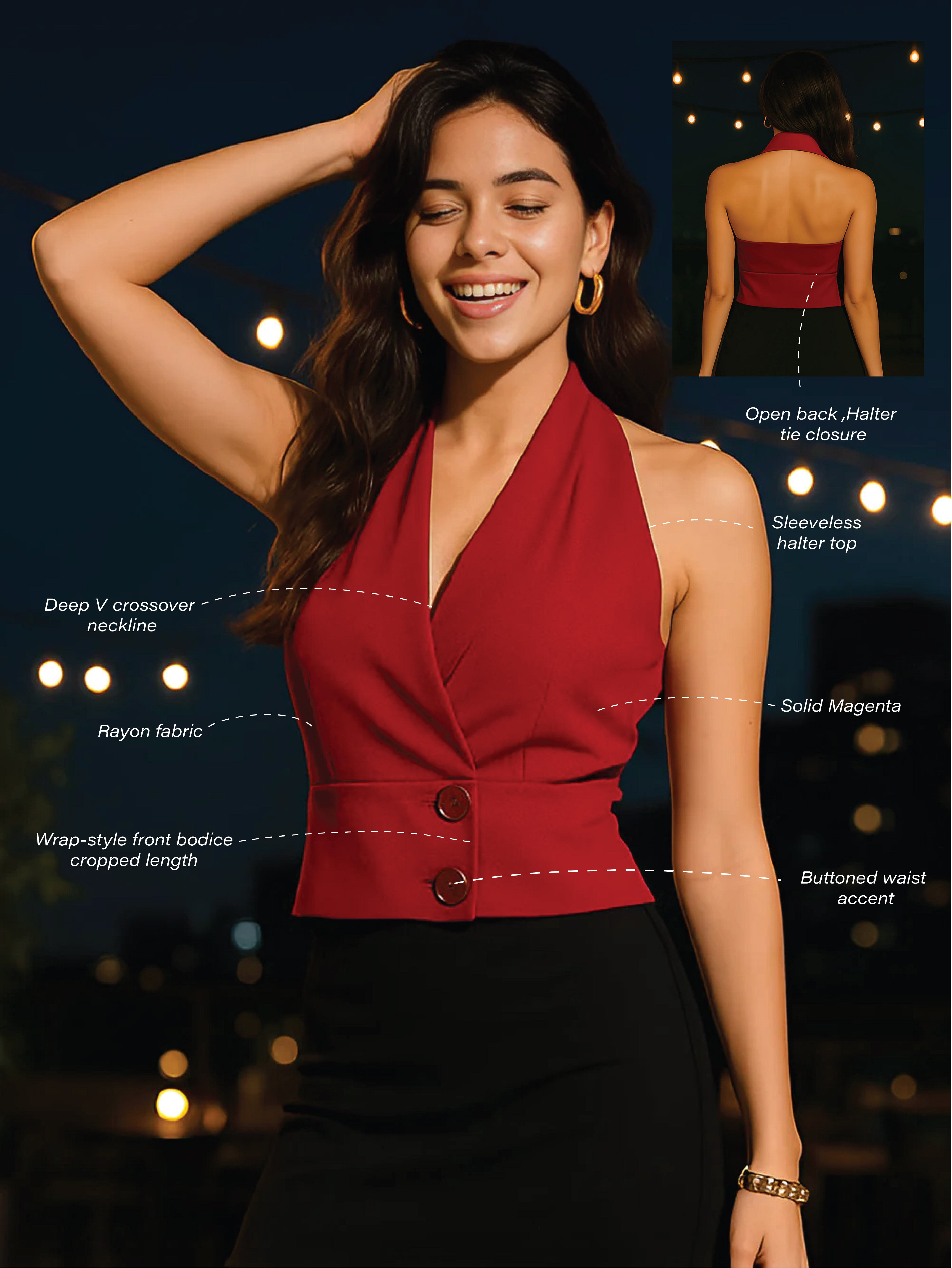 Maroon Solid Sleeveless Top