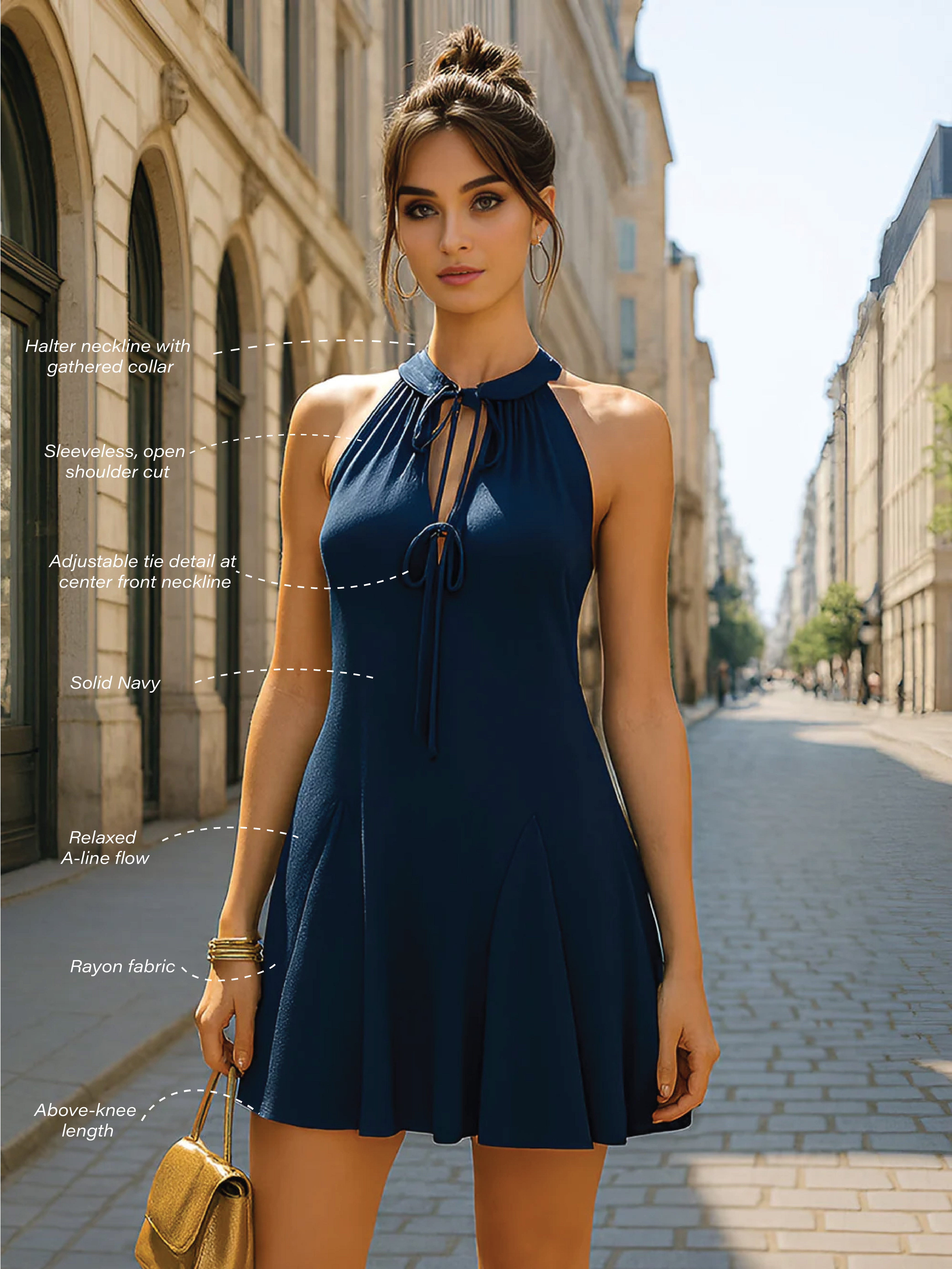 Navy Solid Sleeveless Mini Dress