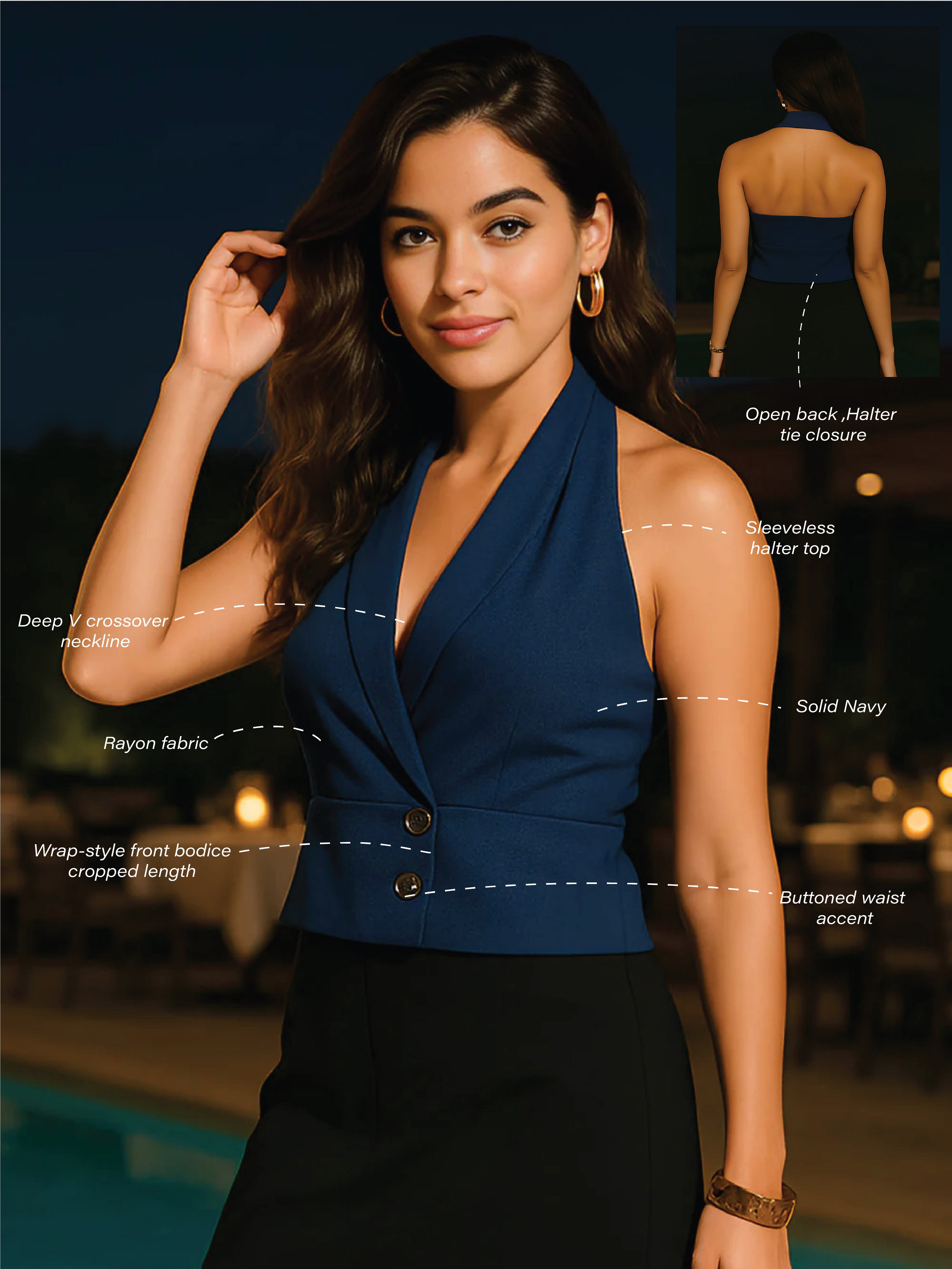 Navy Solid Sleeveless Top