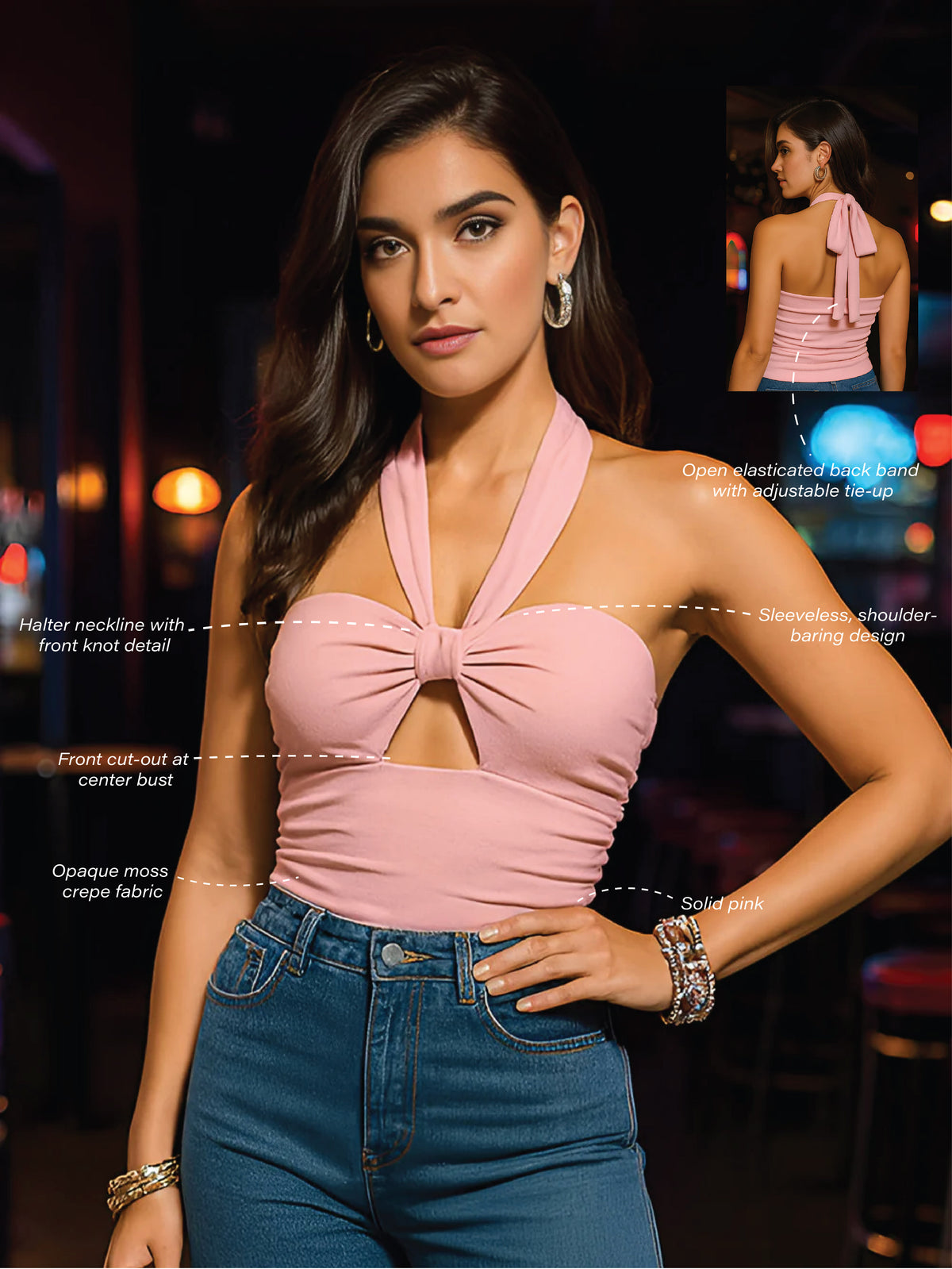 Pink Solid Sleeveless Top