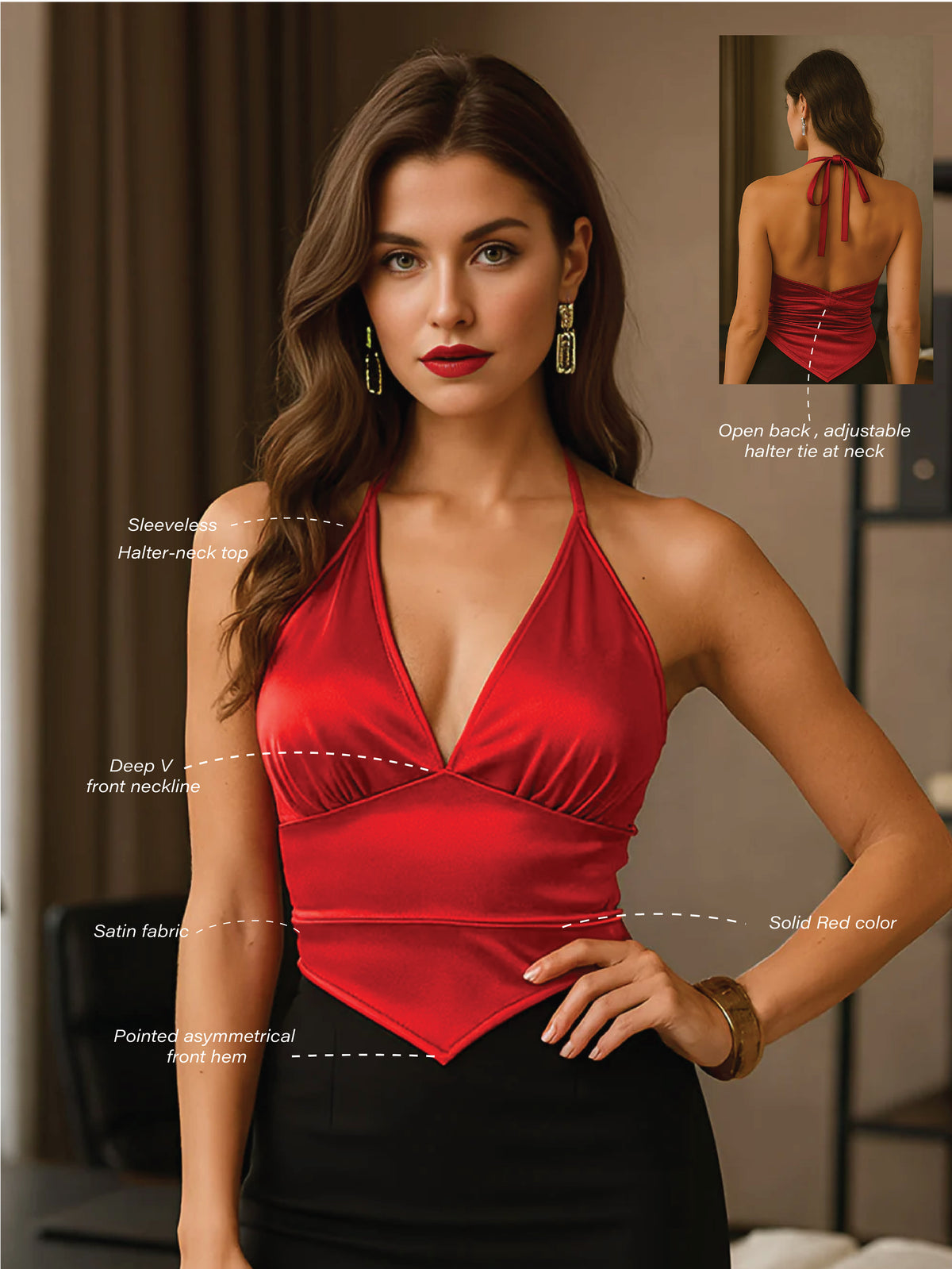 Red Solid Sleeveless Top
