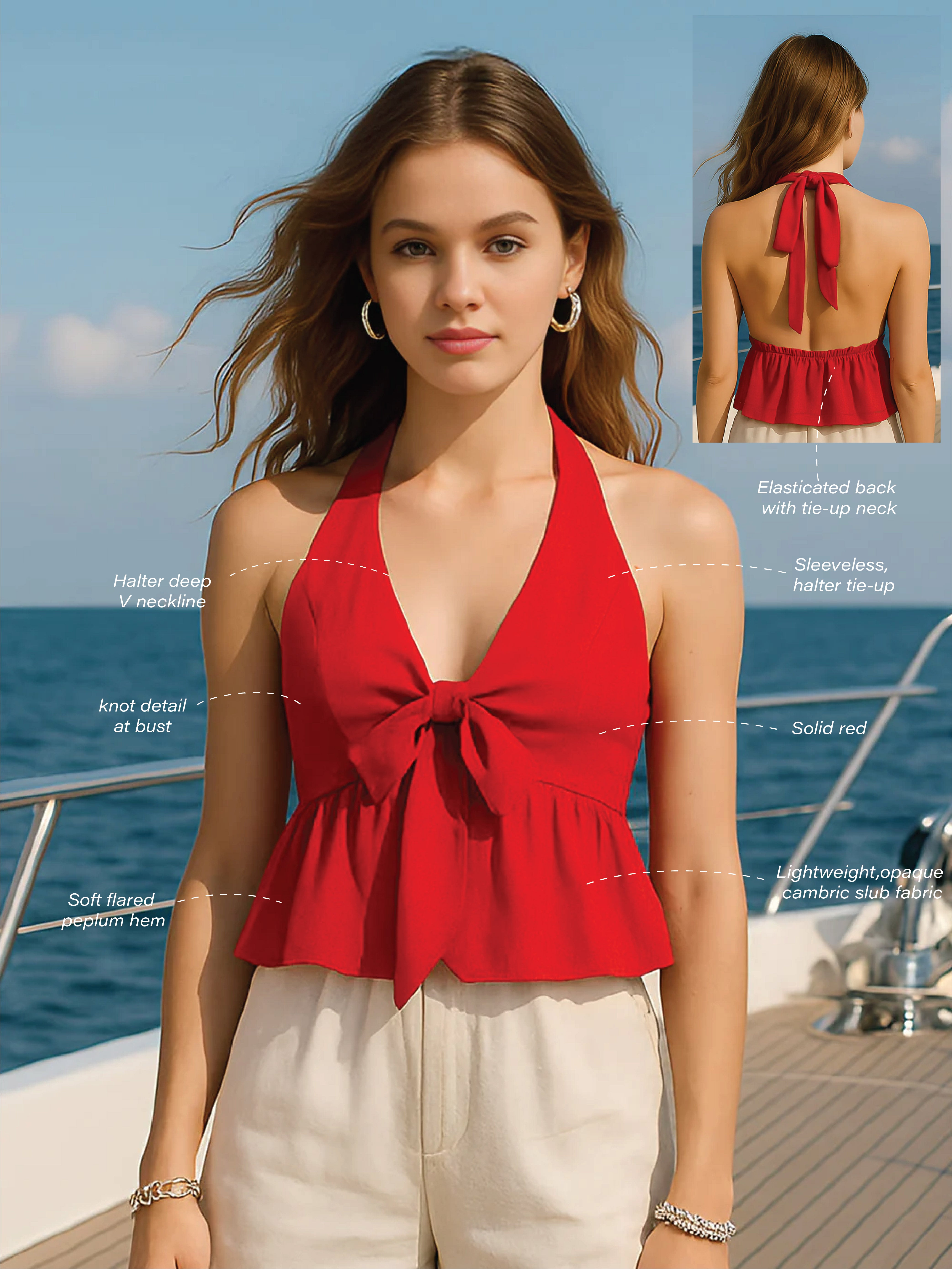 Red Solid Sleeveless Top
