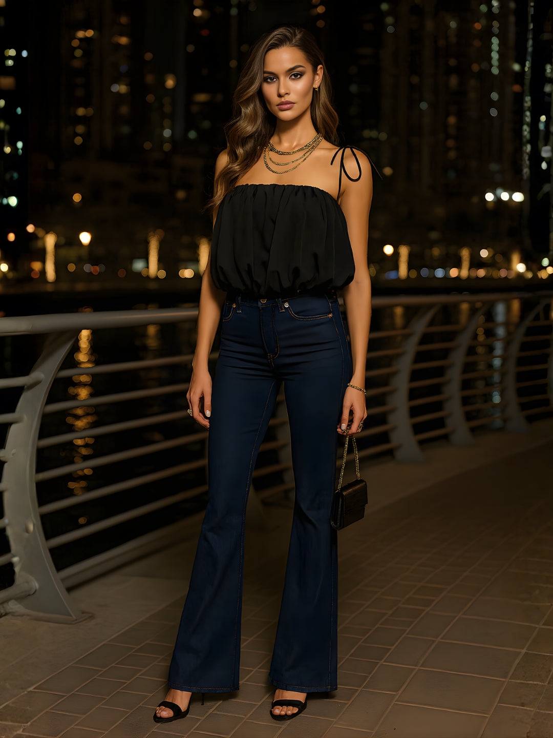 Black Solid Shoulder Straps Top