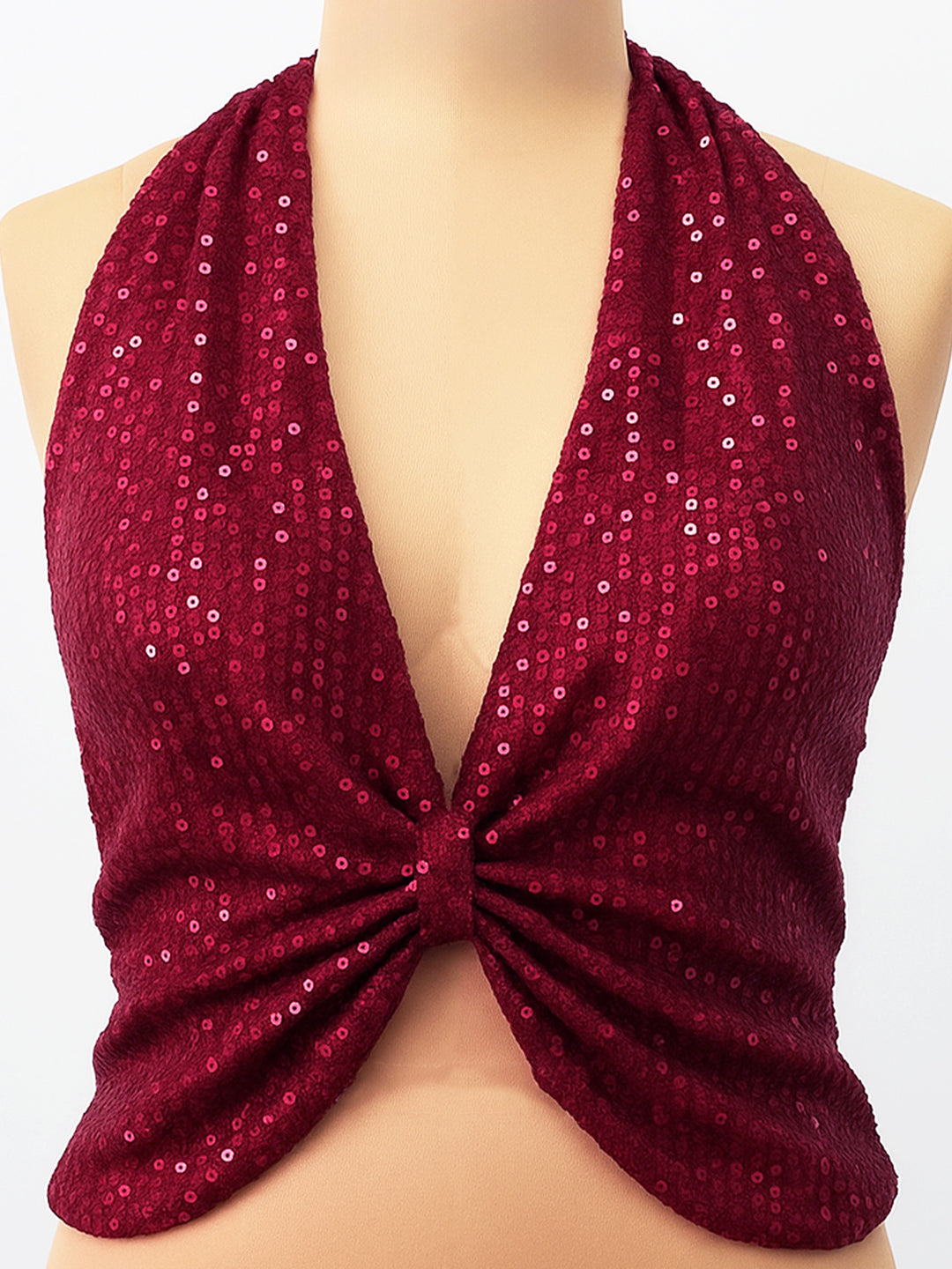 Red Solid Sleeveless Tops