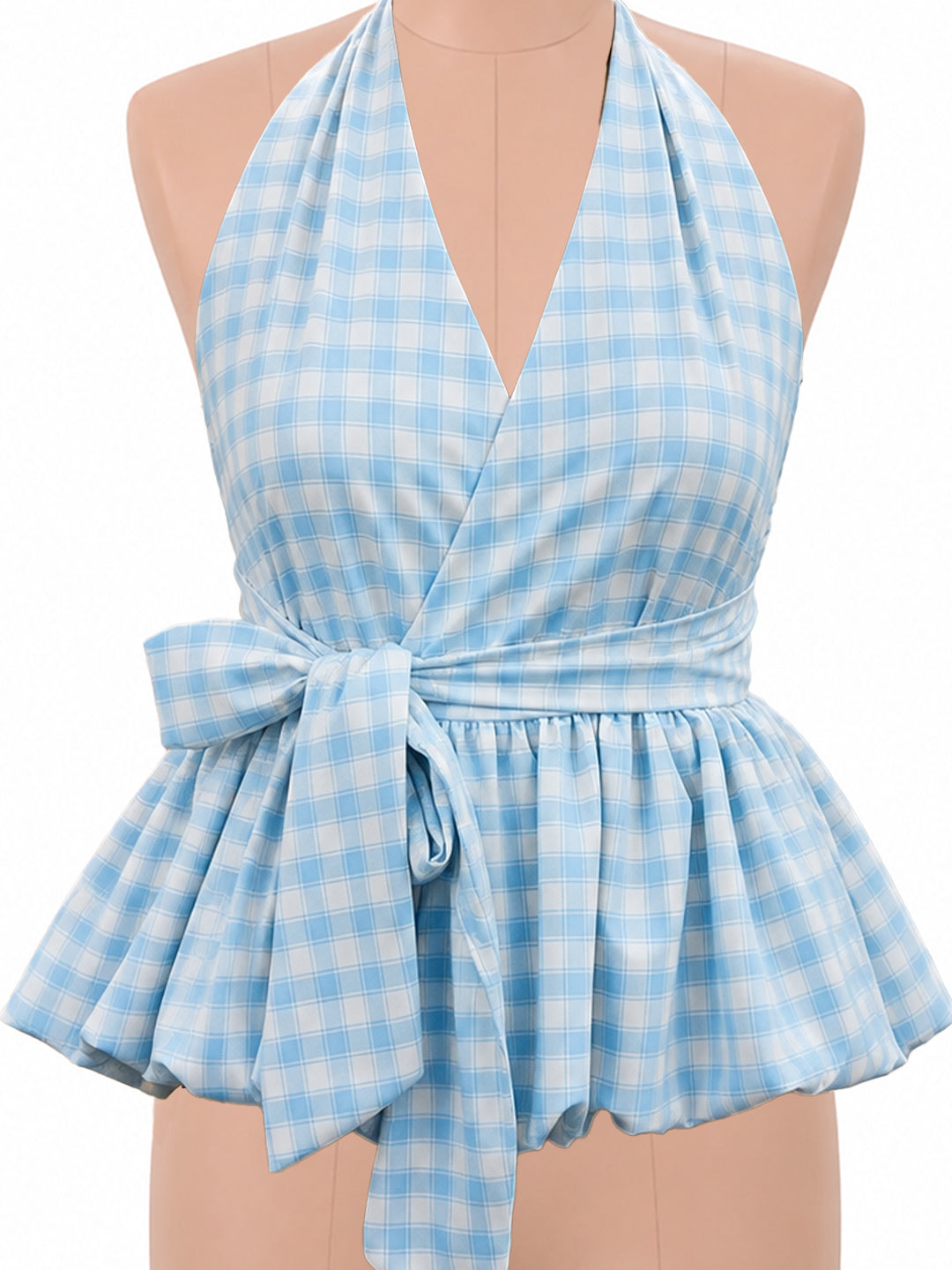 Blue Checks Sleeveless Top