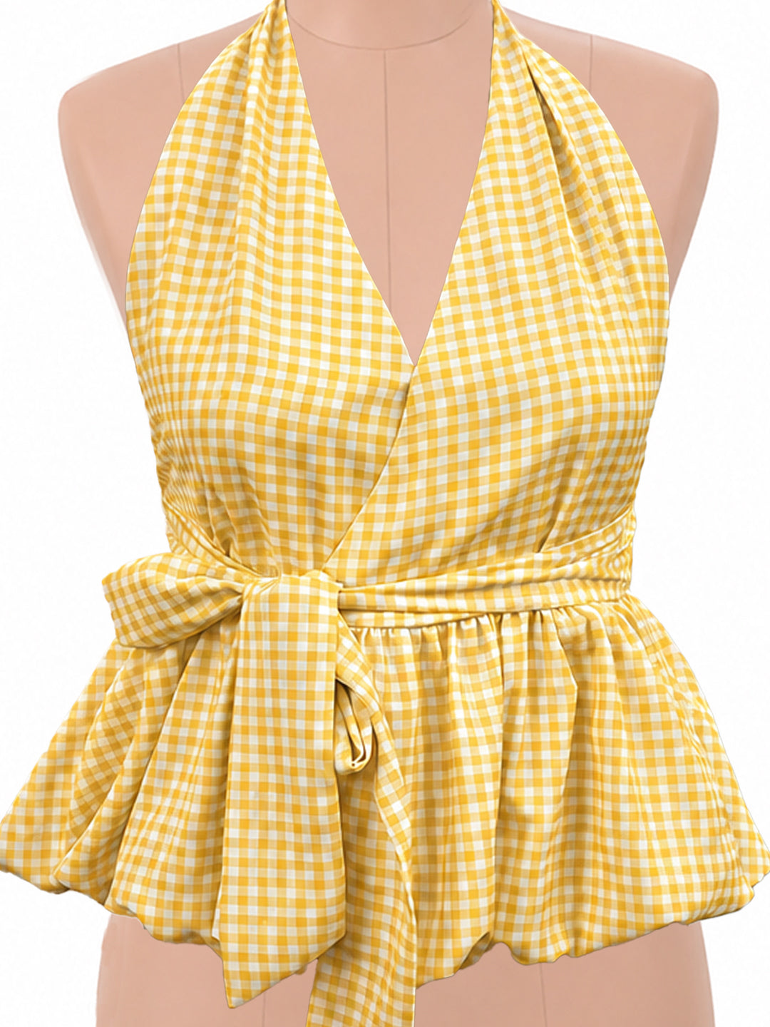 Yellow Checks Sleeveless Top