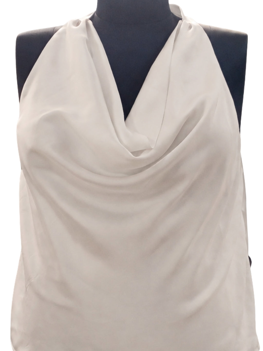 Off White Solid Sleeveless Cowl Neck Straight Top
