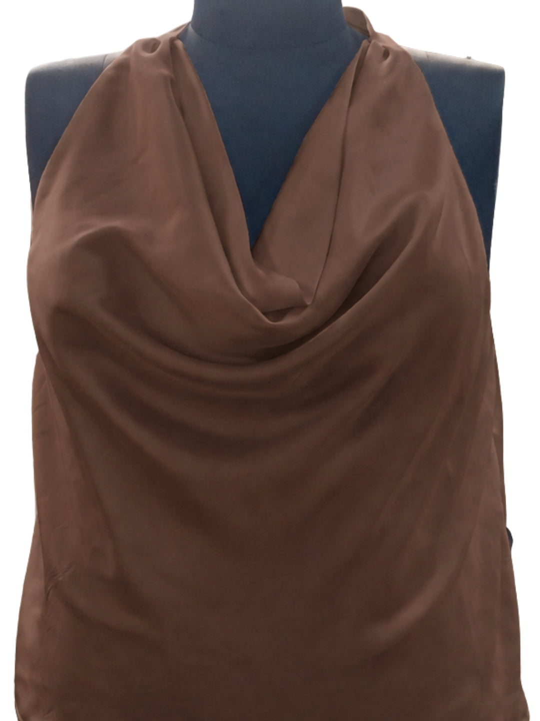 Brown Solid Sleeveless Cowl Neck Straight Top