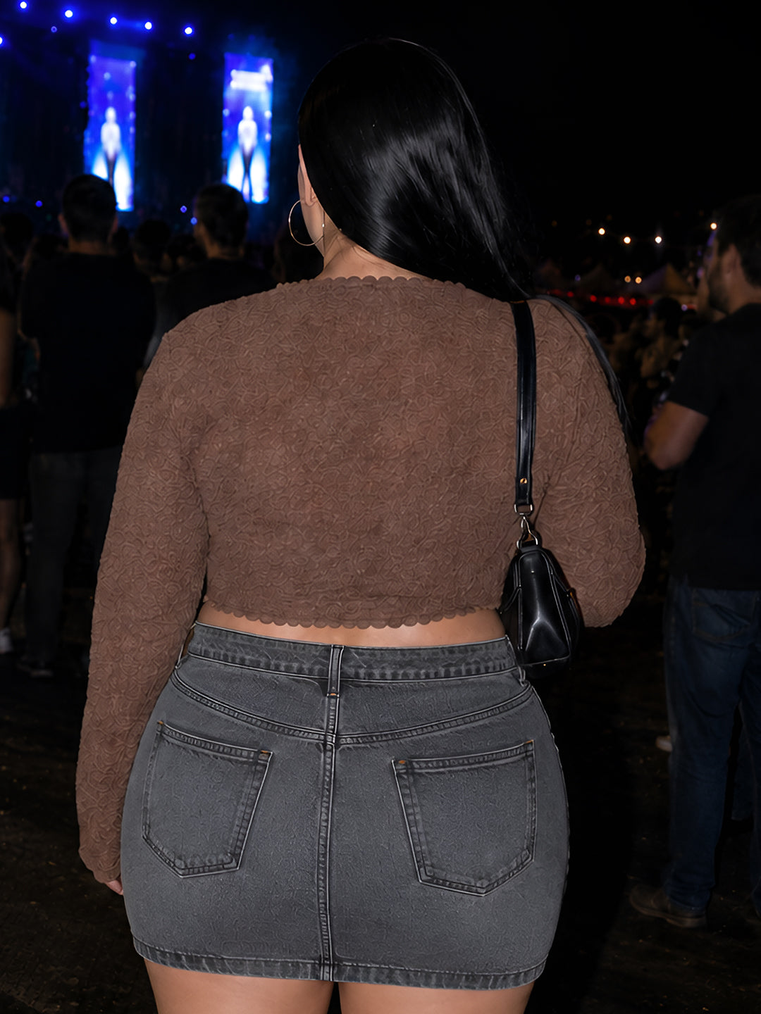 Brown Solid Long V-Neck Fitted Top
