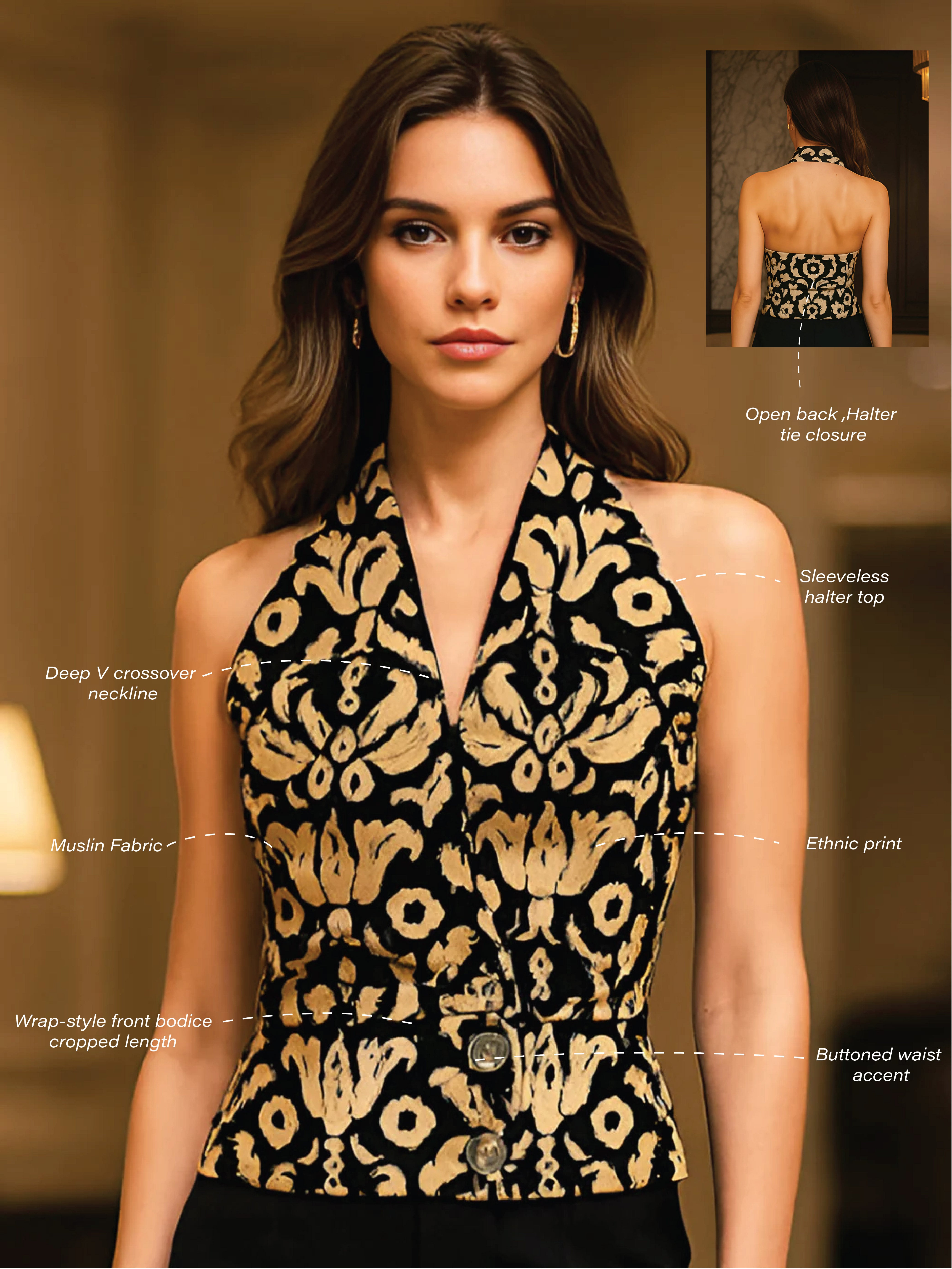 Black Ethnic Motif Sleeveless Top